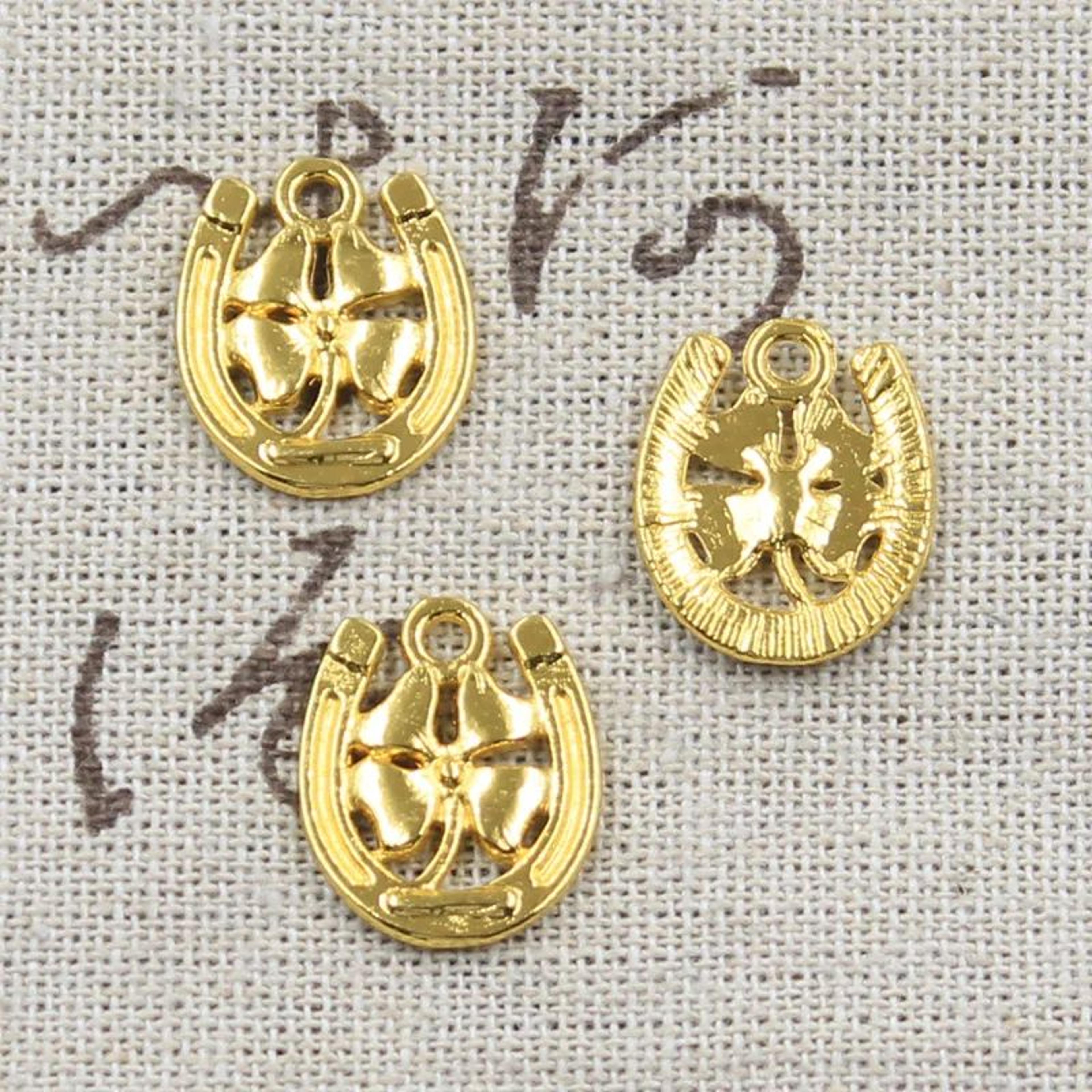 12pcs Vintage Horseshoe Lucky Clover Charms For DIY Jewelry 3