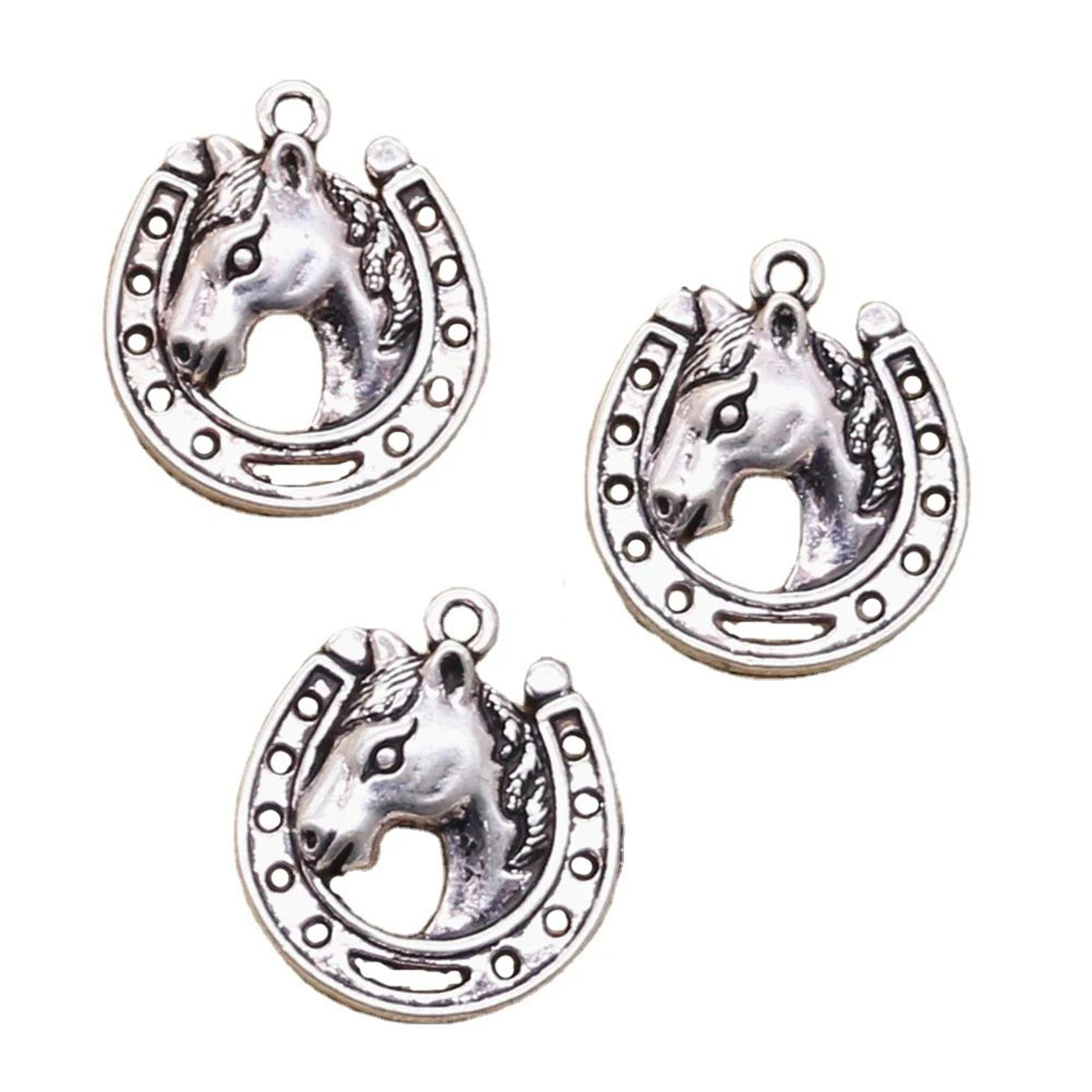 8pcs vintage silver color horse and horseshoe jewelry charms