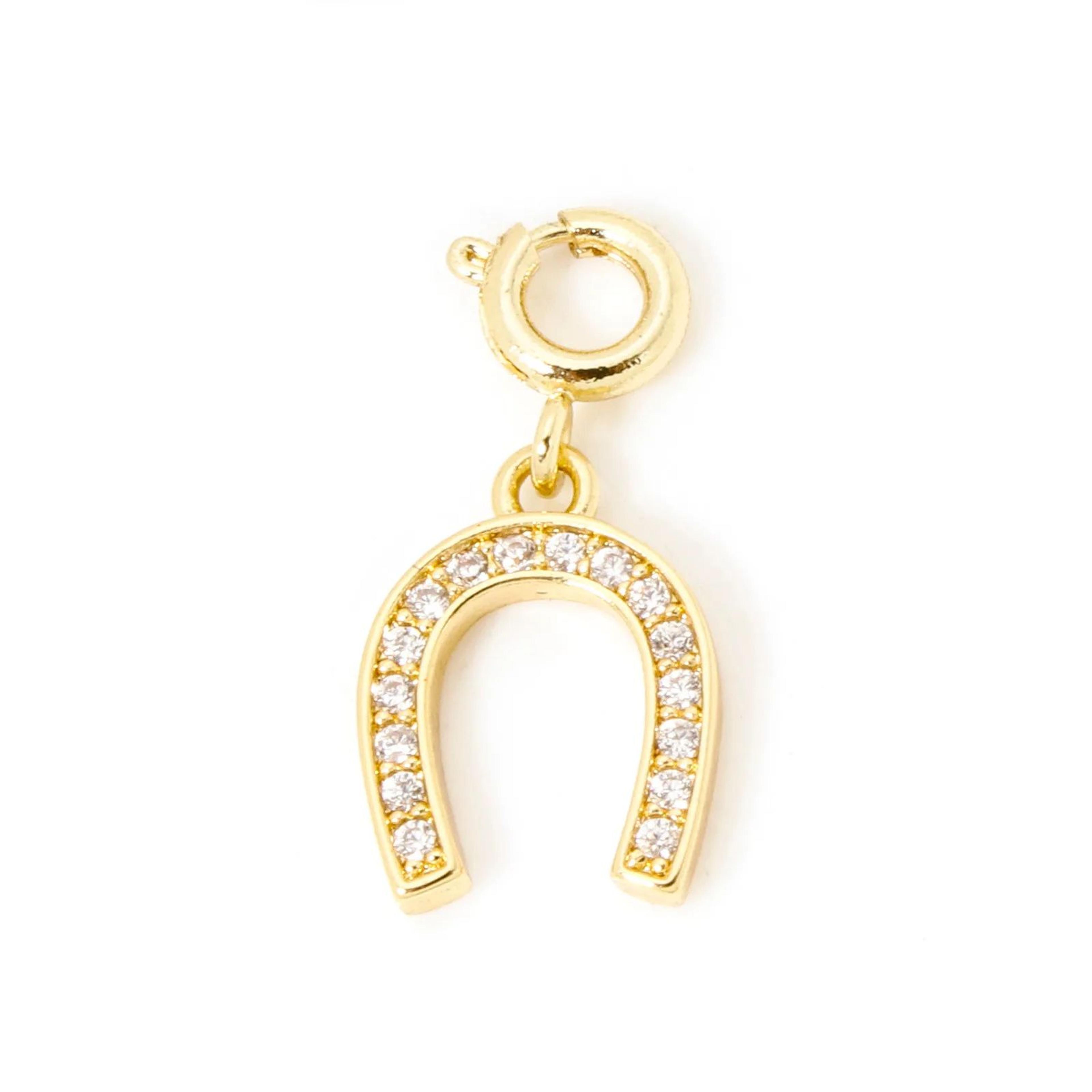 18K Gold Plated Brass Heart Or Horseshoe Charm With Spring Ring Clasp 9