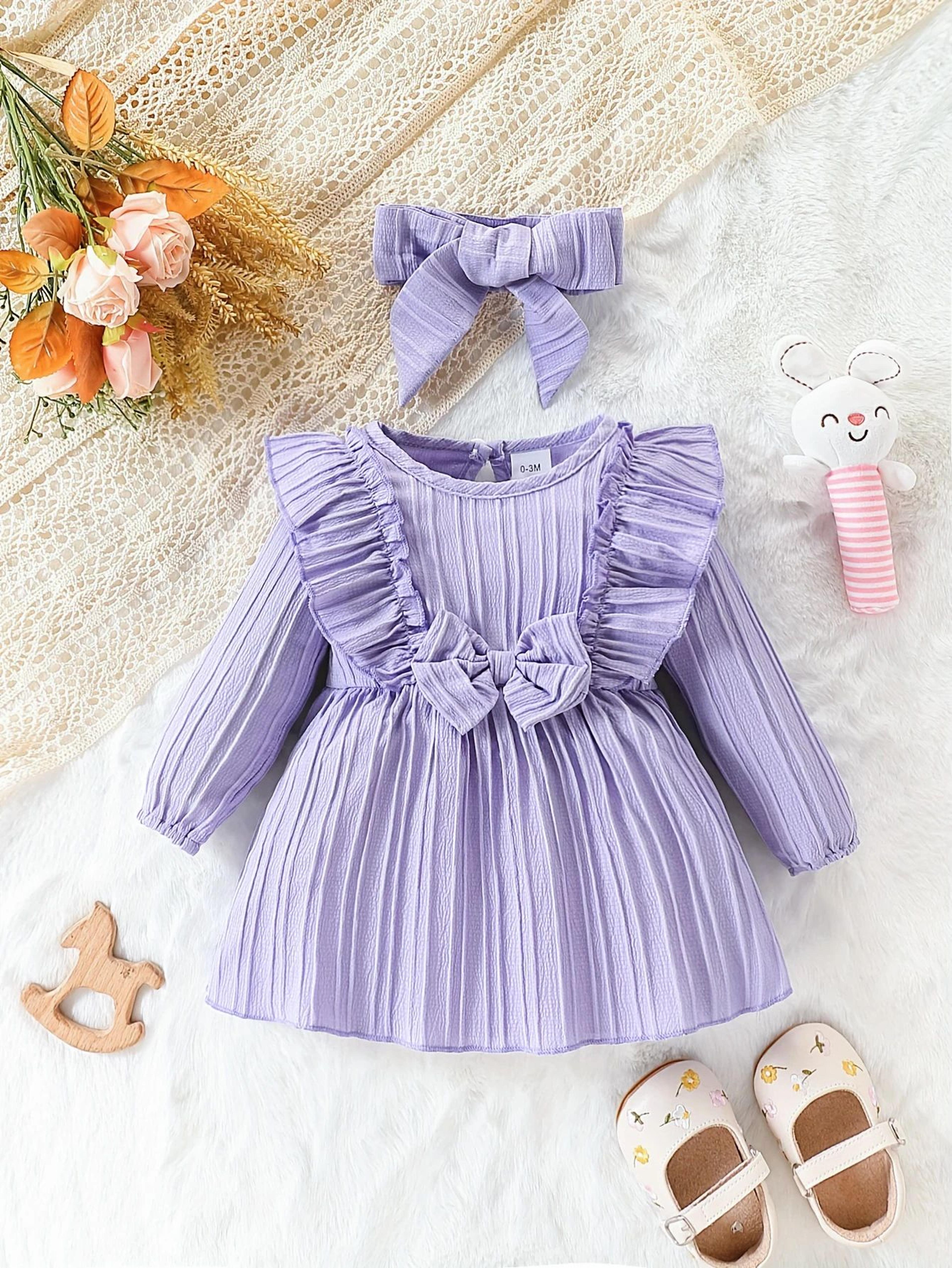 baby girl purple butterfly ruffle dress with matching headband