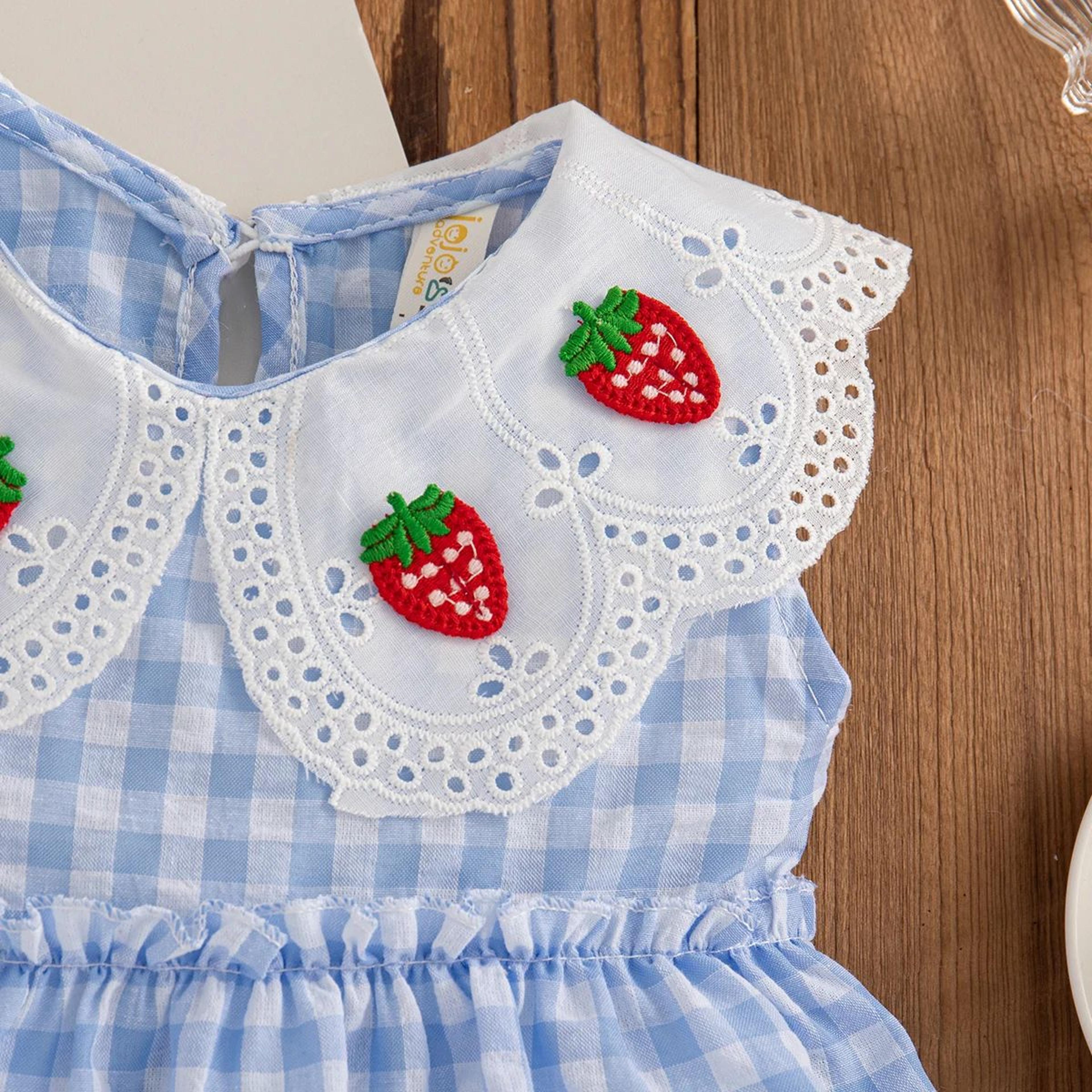 Toddler Girl Red Check Dress With Strawberry Embroidery 6