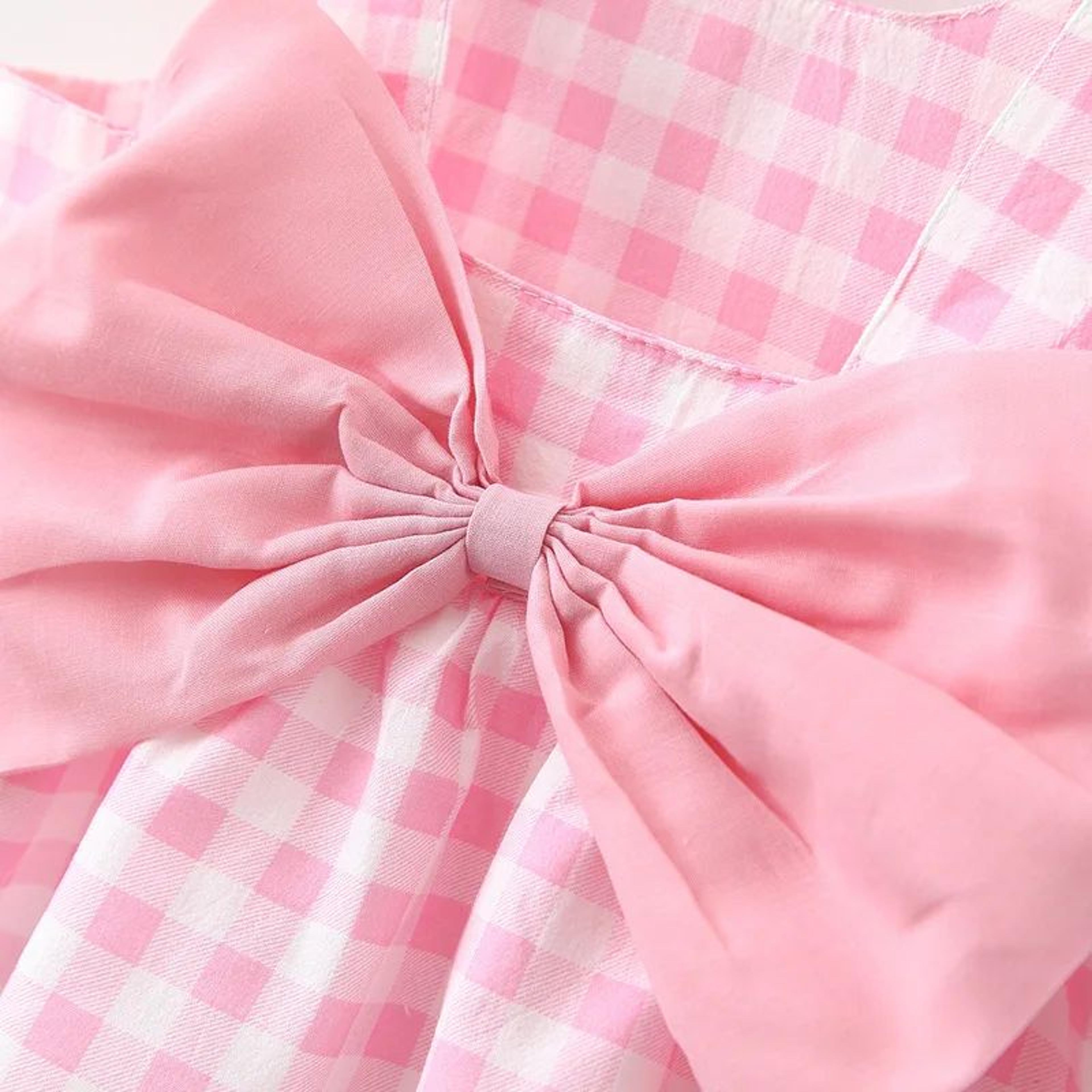 Baby Girl Cotton Plaid Summer Dress With Bow And Sunhat 2