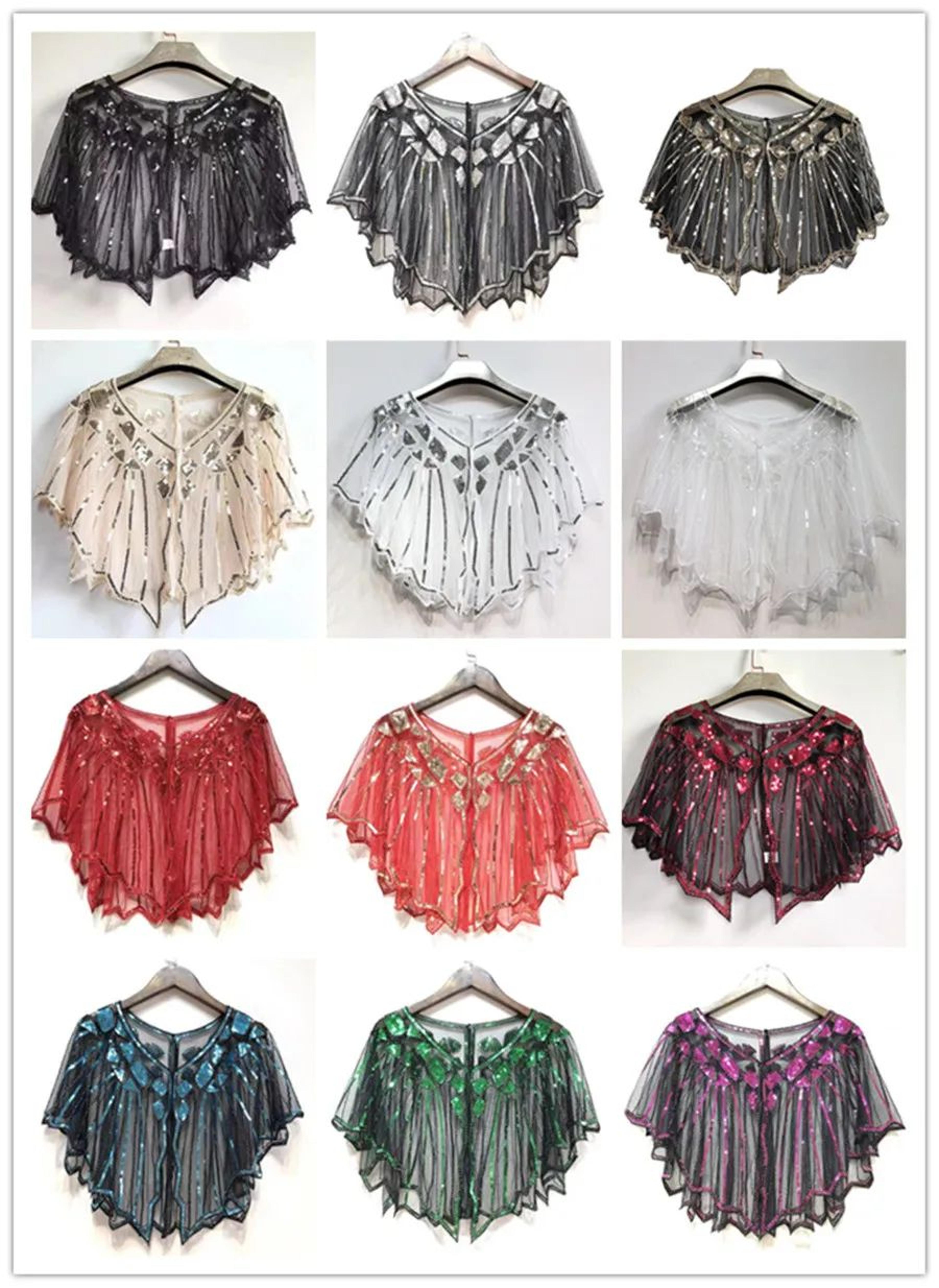 Women Vintage Beaded Sequin Flapper Shawl Cape 6