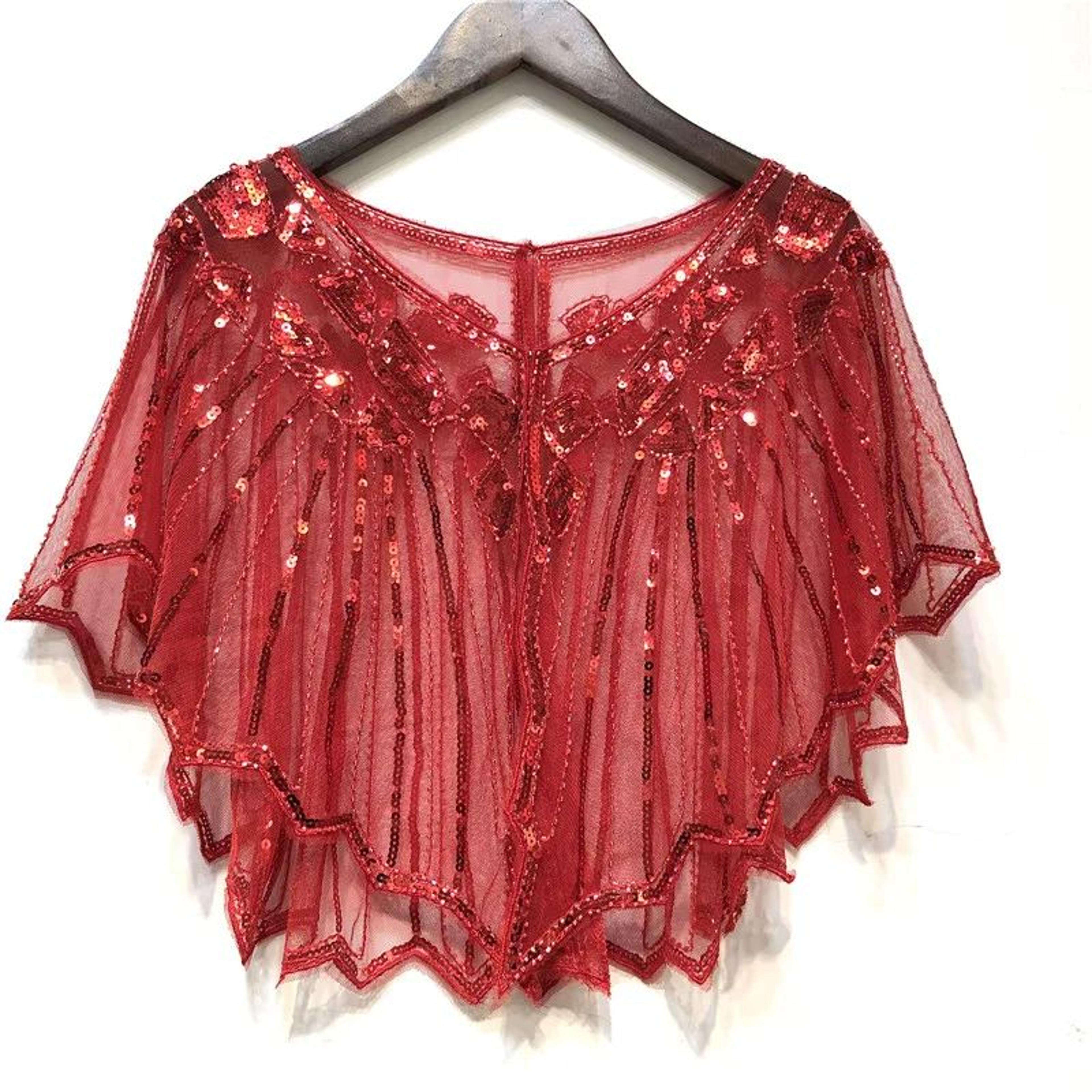 Women Vintage Beaded Sequin Flapper Shawl Cape 12