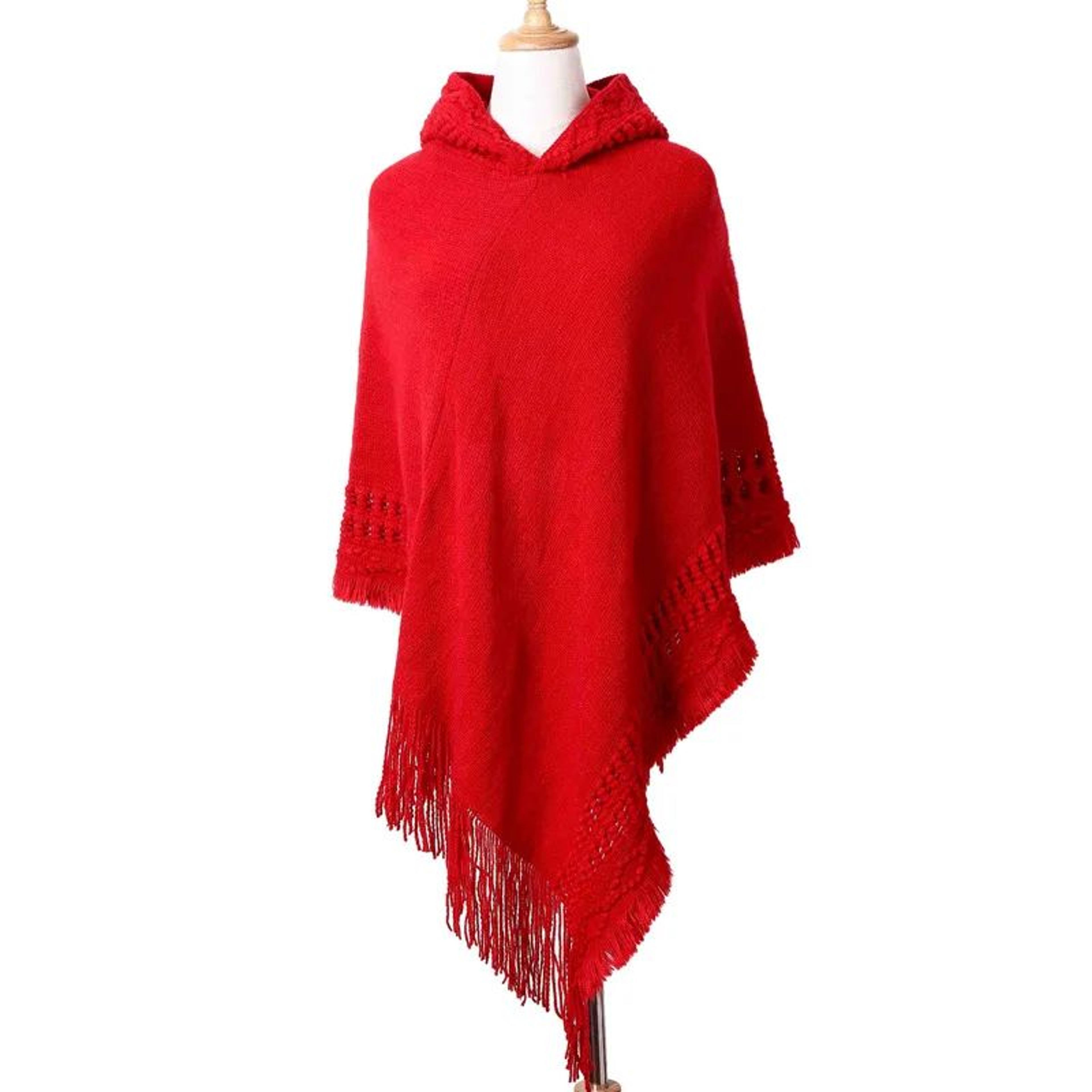Women Bohemian Diagonal Stripe Poncho With Tassel Fringe 4
