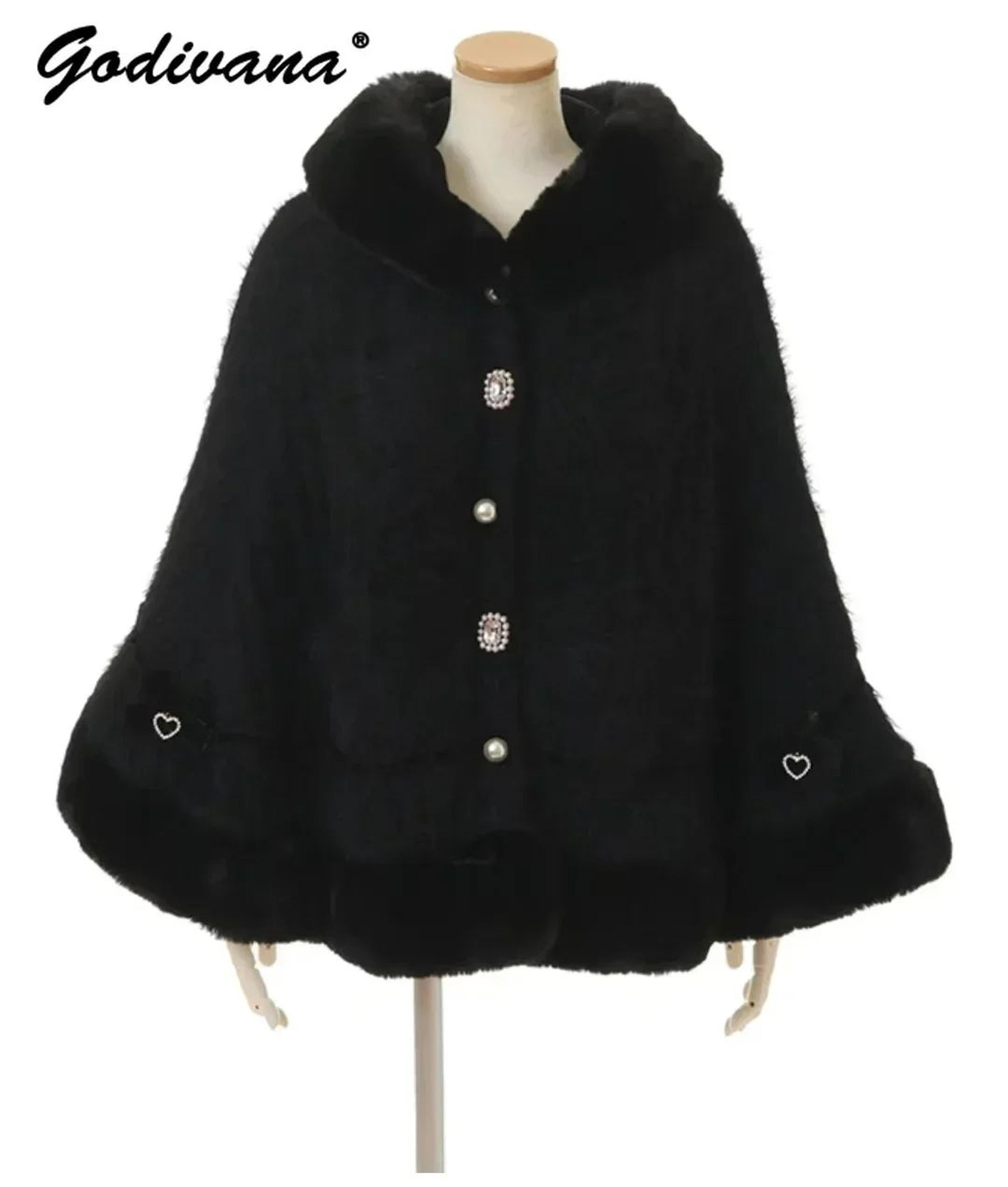 Women Hooded Double Layer Knitted Cape With Large Ribbon 3