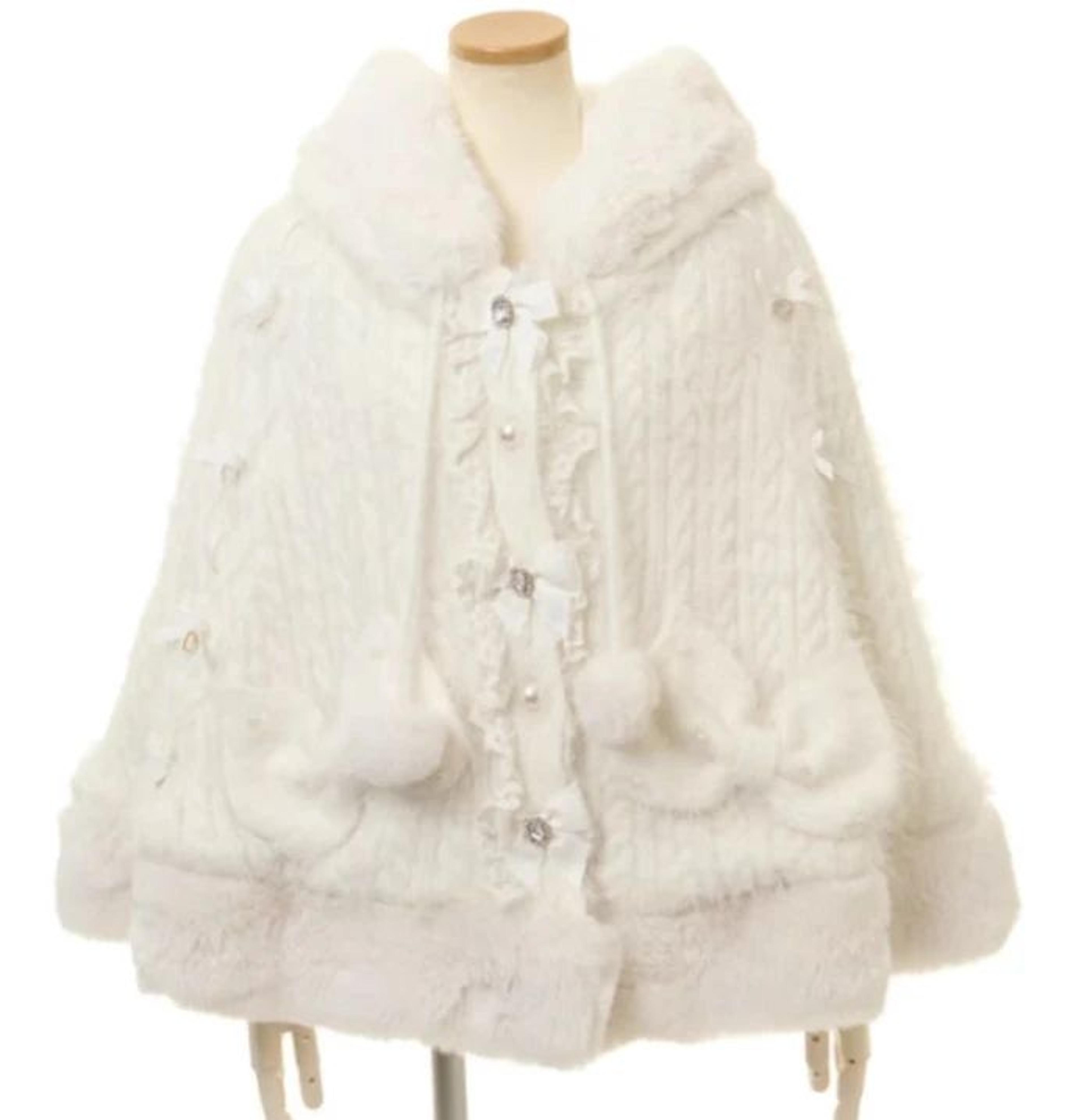 Women Hooded Double Layer Knitted Cape With Large Ribbon 10