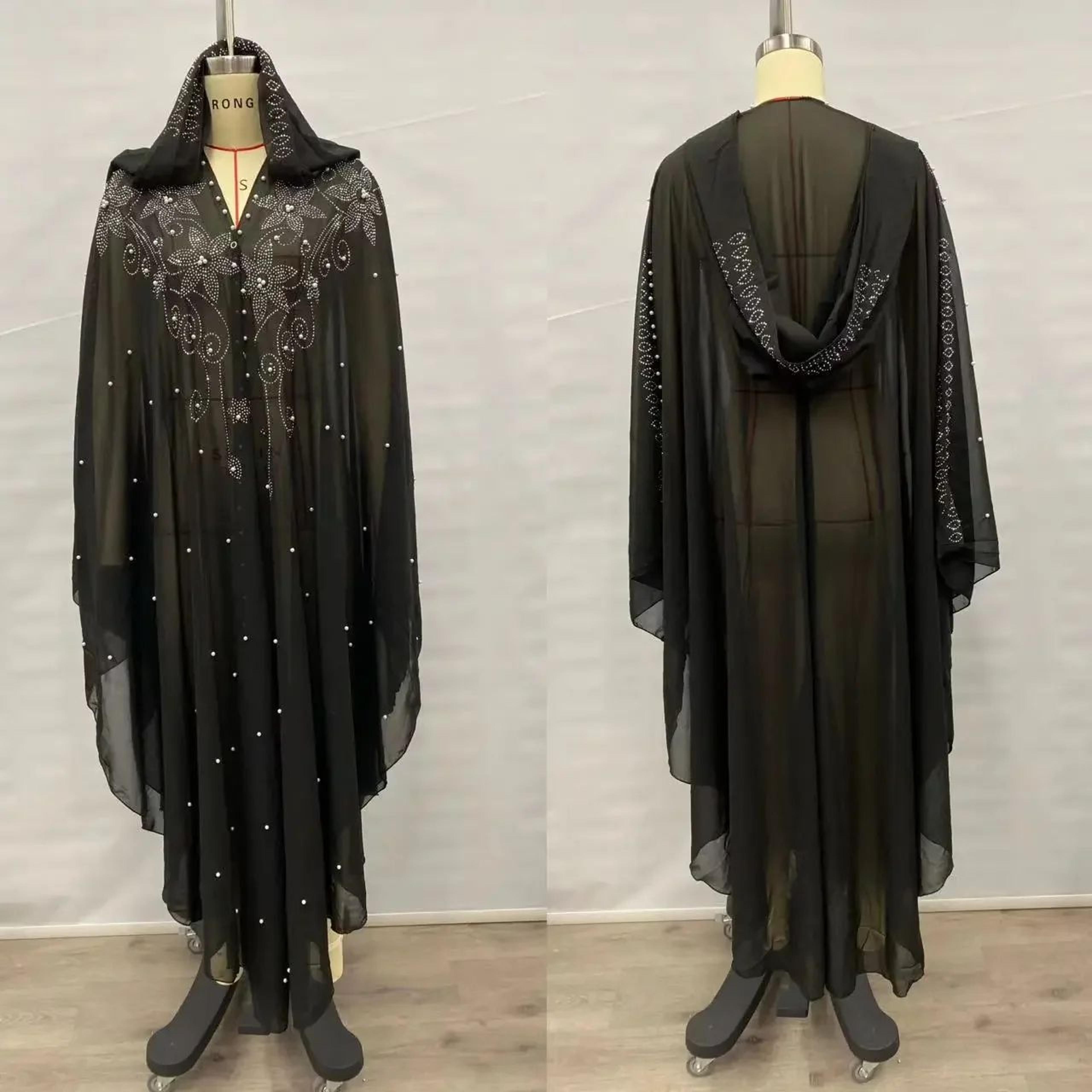 Women Thin Hooded Cape With Sparkling Party Details 3