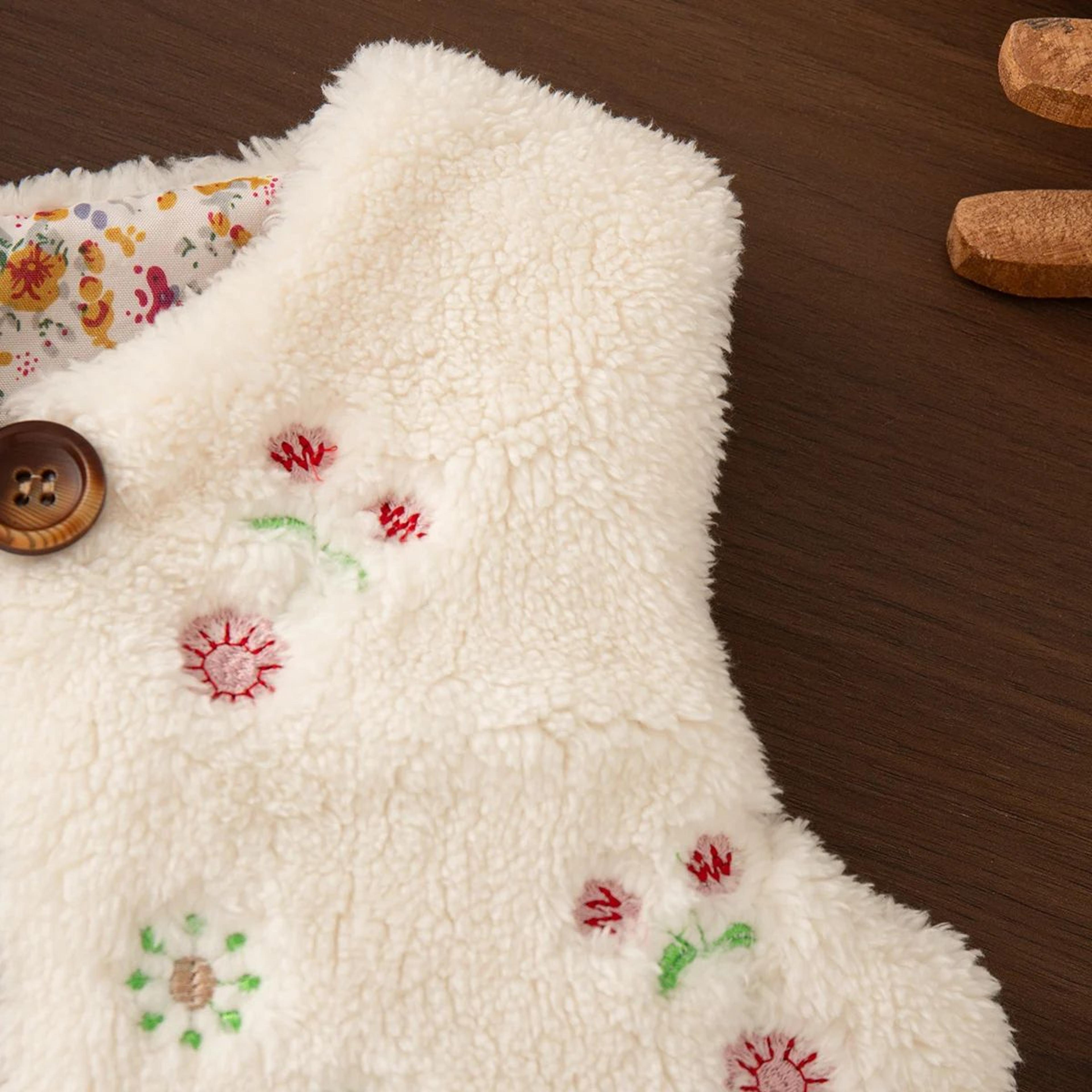 Baby Girls Warm Floral Embroidered Winter Vest 2