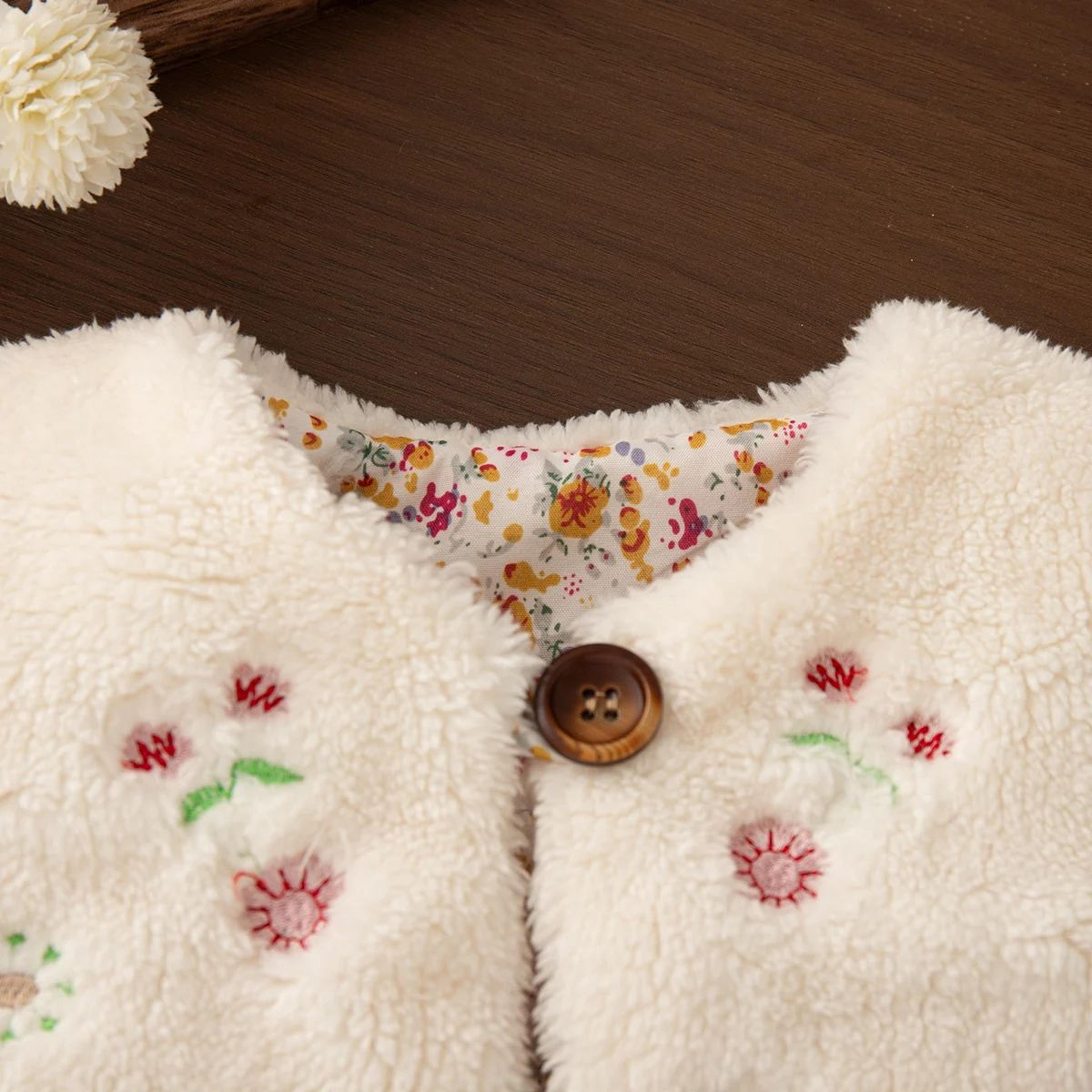Baby Girls Warm Floral Embroidered Winter Vest 1