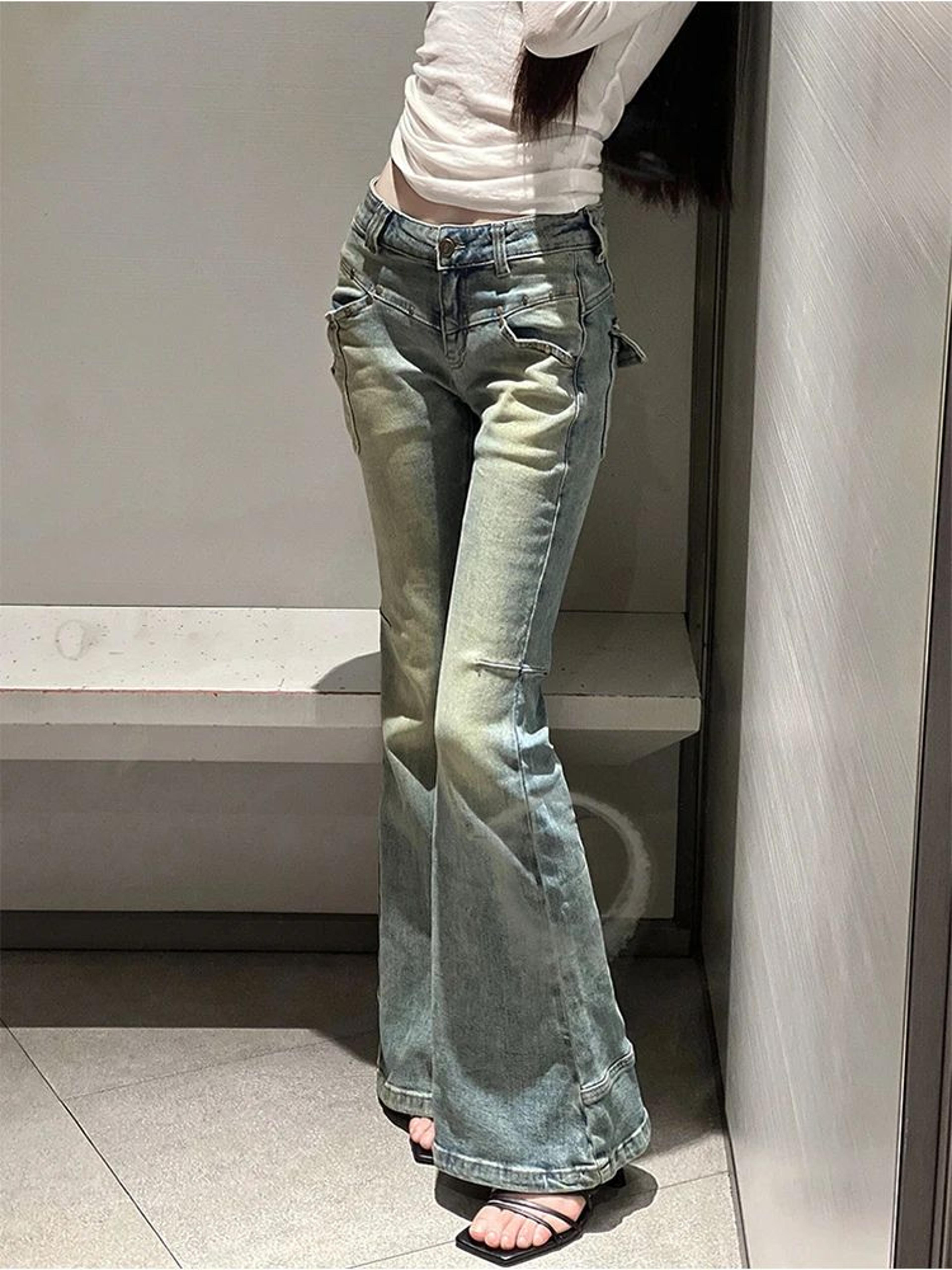 womens low rise flared denim jeans y2k bell bottom style