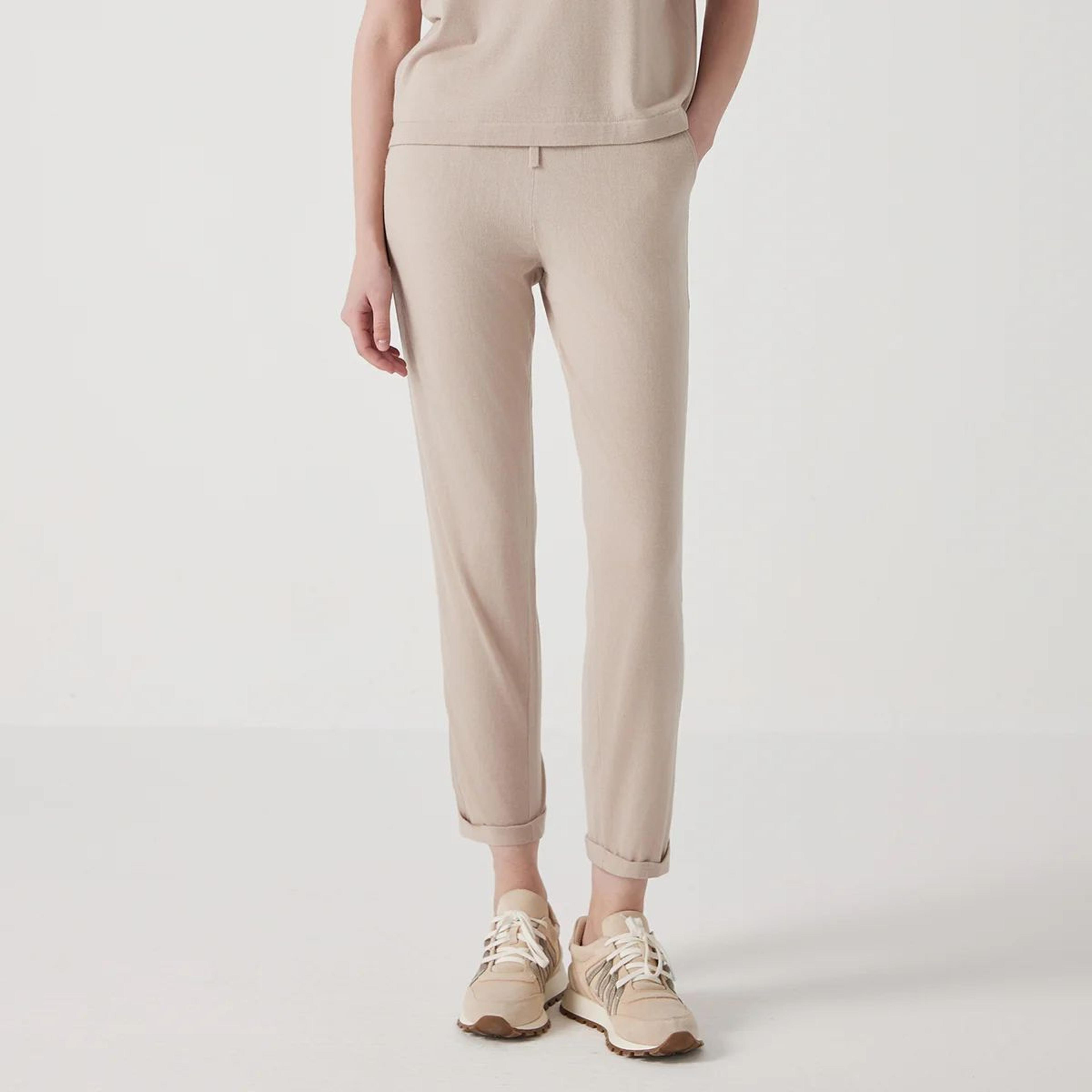 womens silk blend merino wool full length trousers