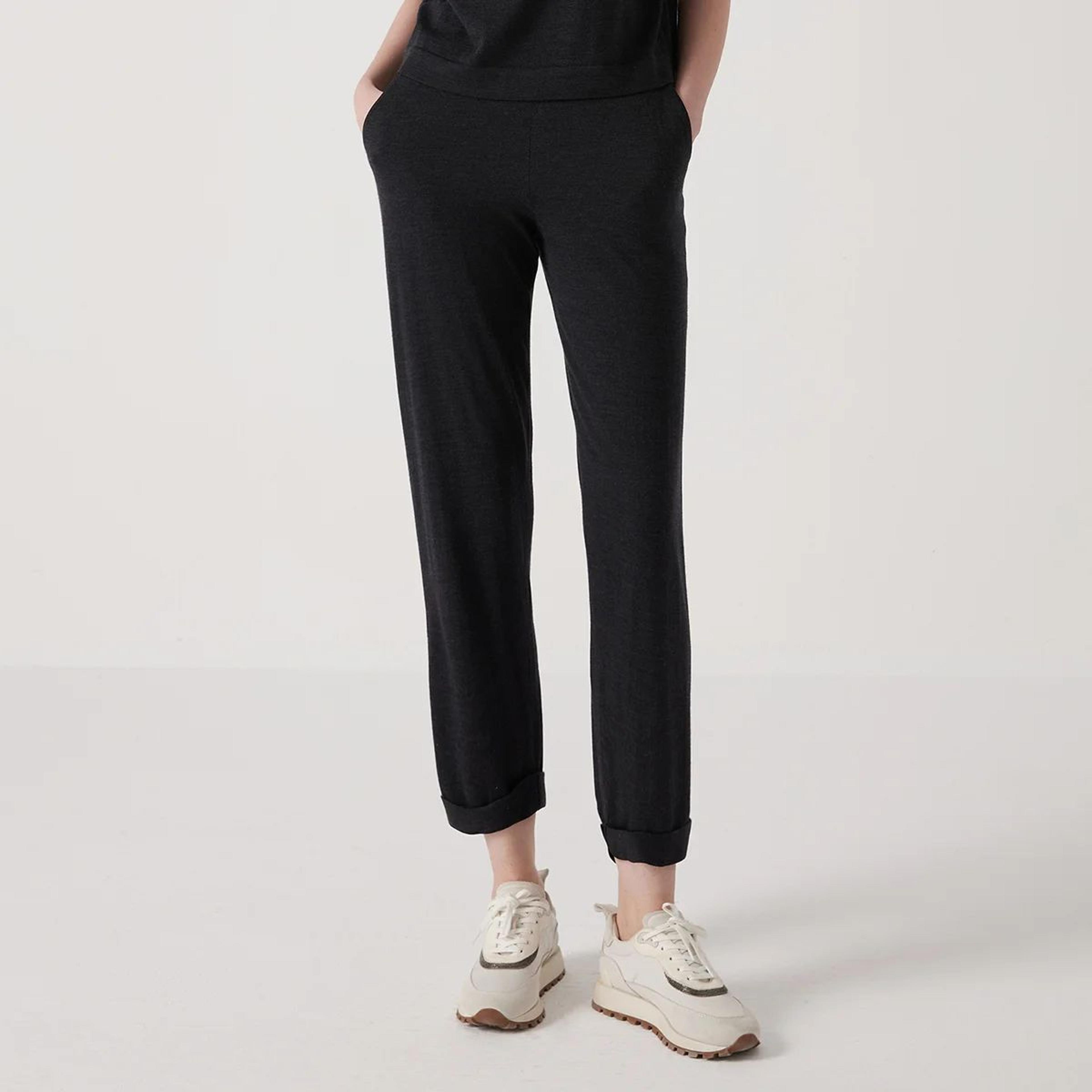 Womens Silk Blend Merino Wool Full Length Trousers 1