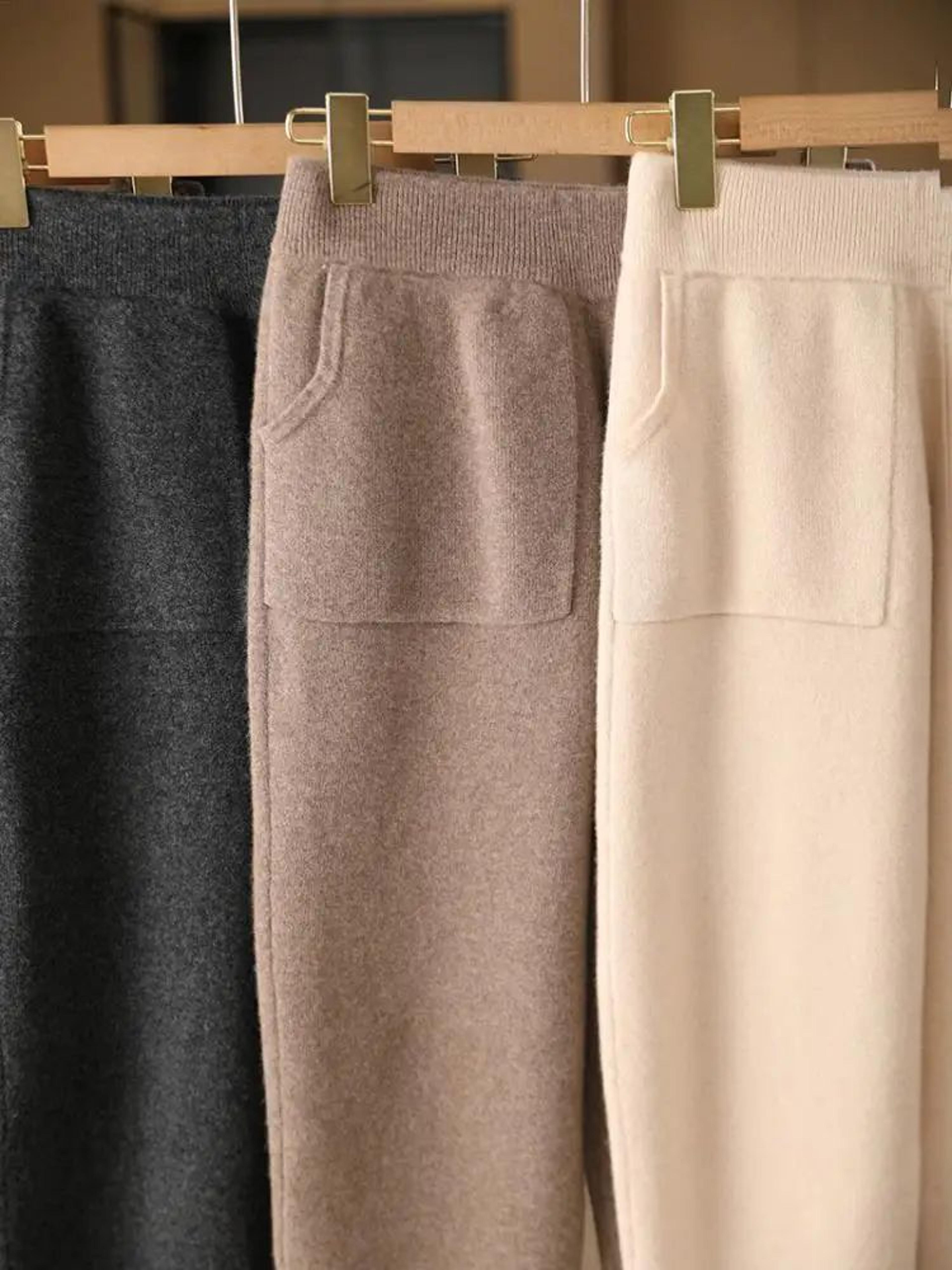 Womens Warm Merino Wool Knit Pencil Pants With Elastic Waist 4