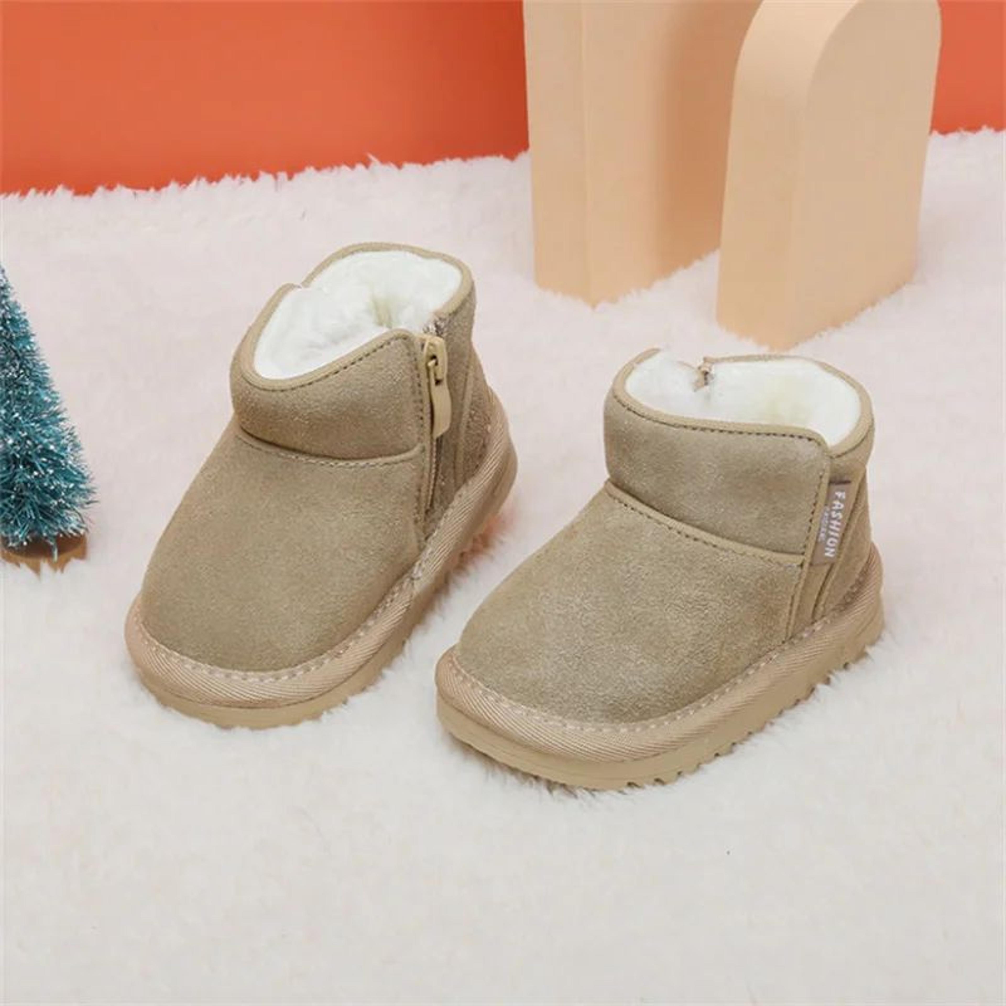 Warm Plush Leather Baby Snow Boots With Side Zipper And Soft Sole 12