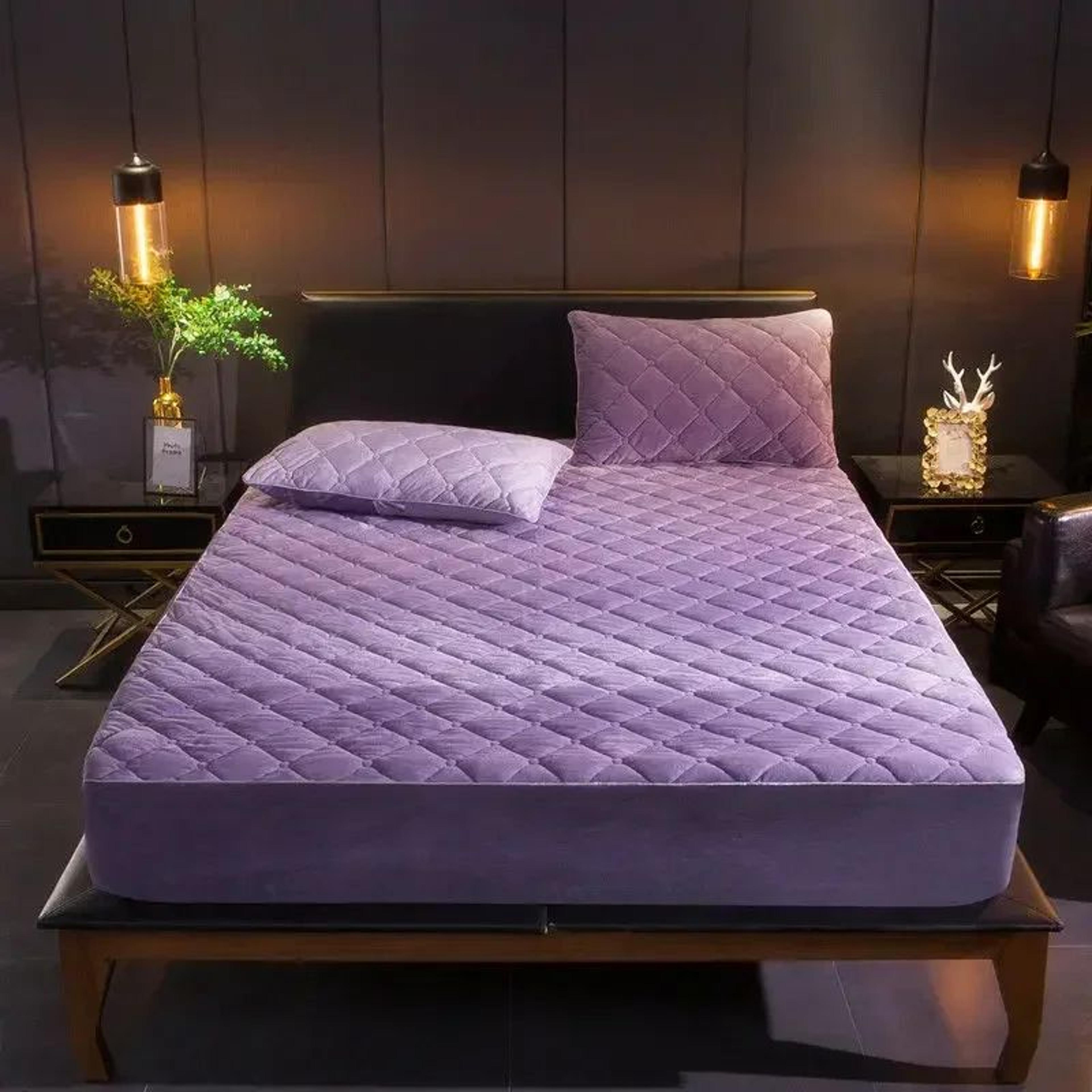 Soft Crystal Velvet Quilted Fitted Mattress Cover For Cozy Bedding 12