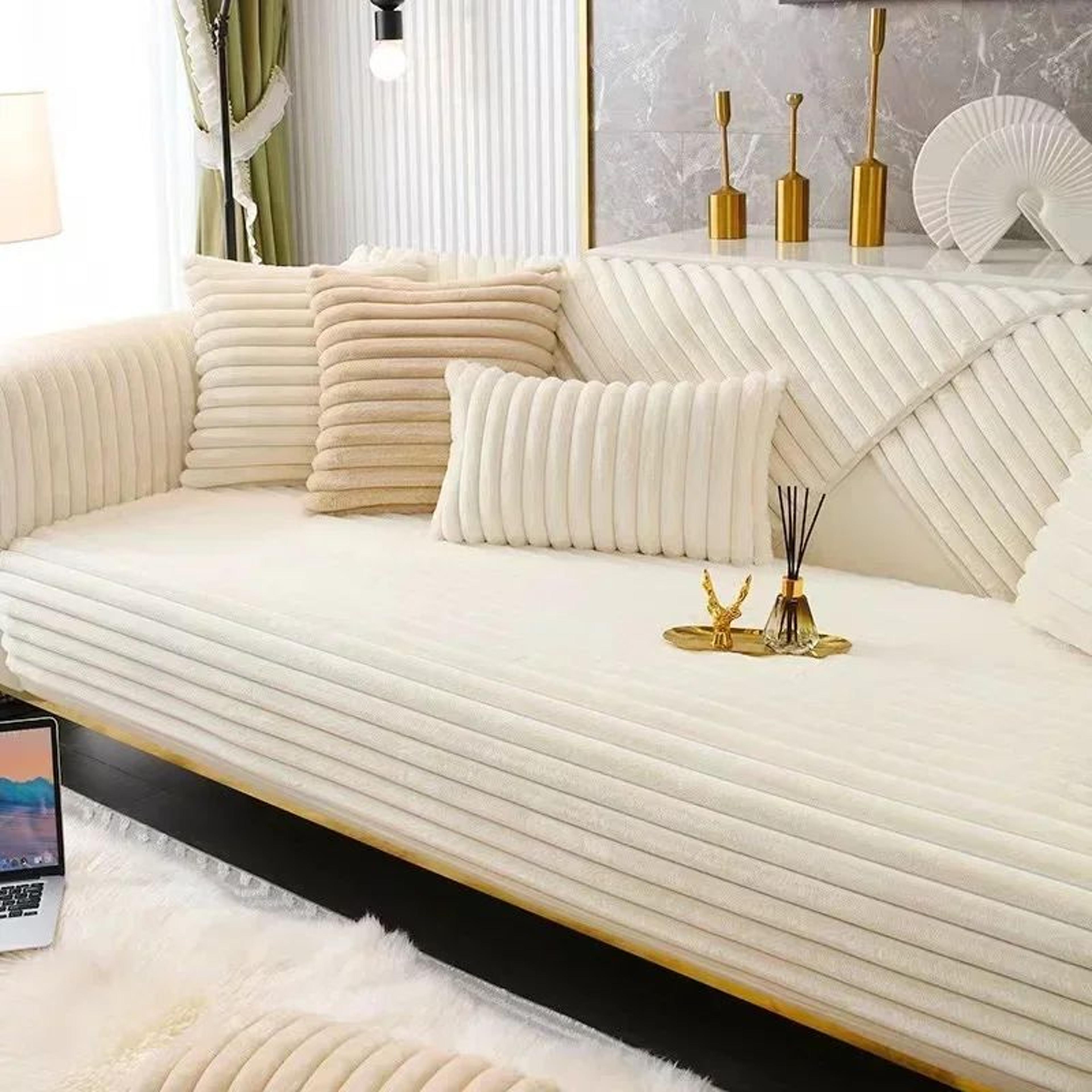 Soft Rabbit Plush Quilted Sofa Cover For Cozy Winter Seating 9