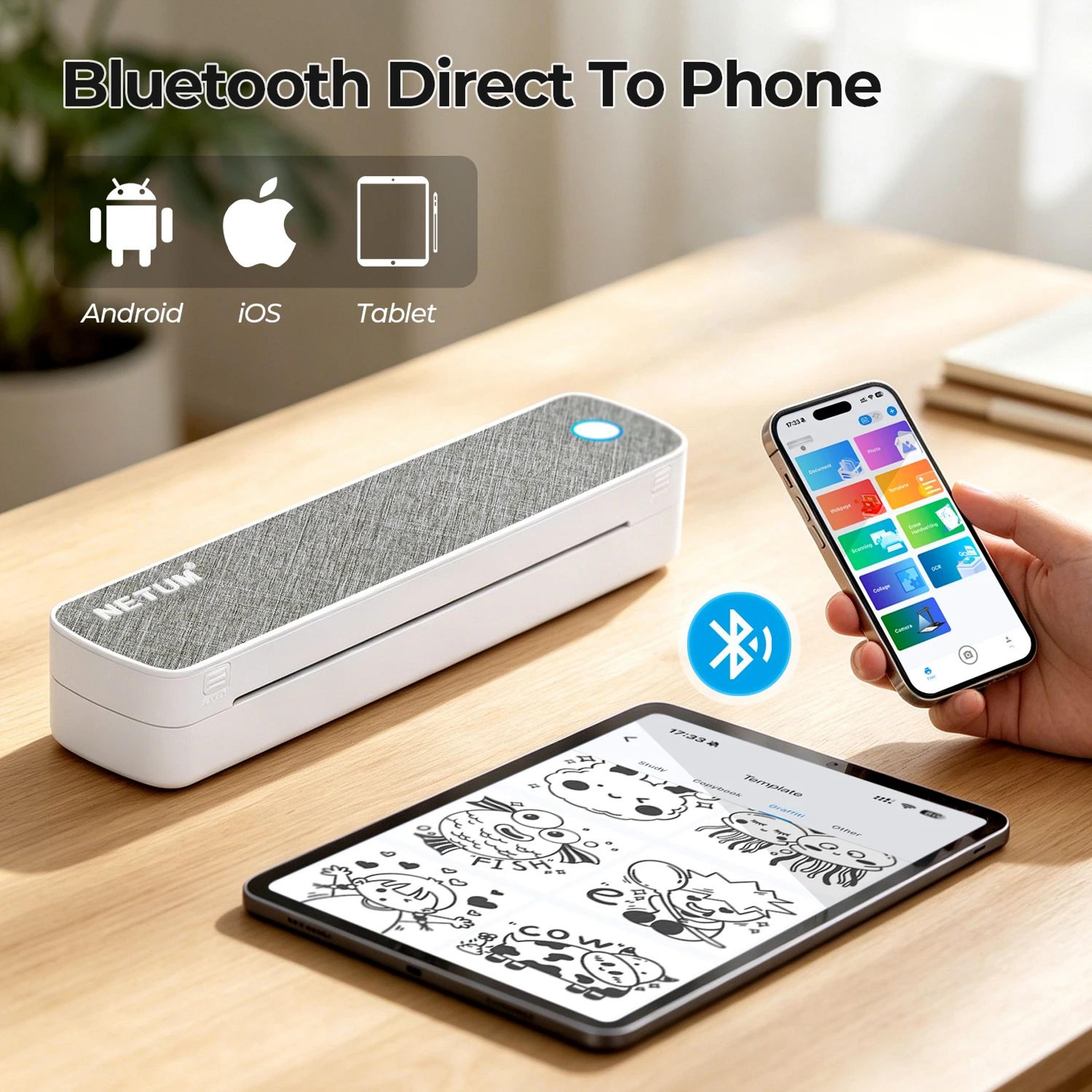 Portable A4 Bluetooth Rechargeable Inkless Printer For Travel And Office 7