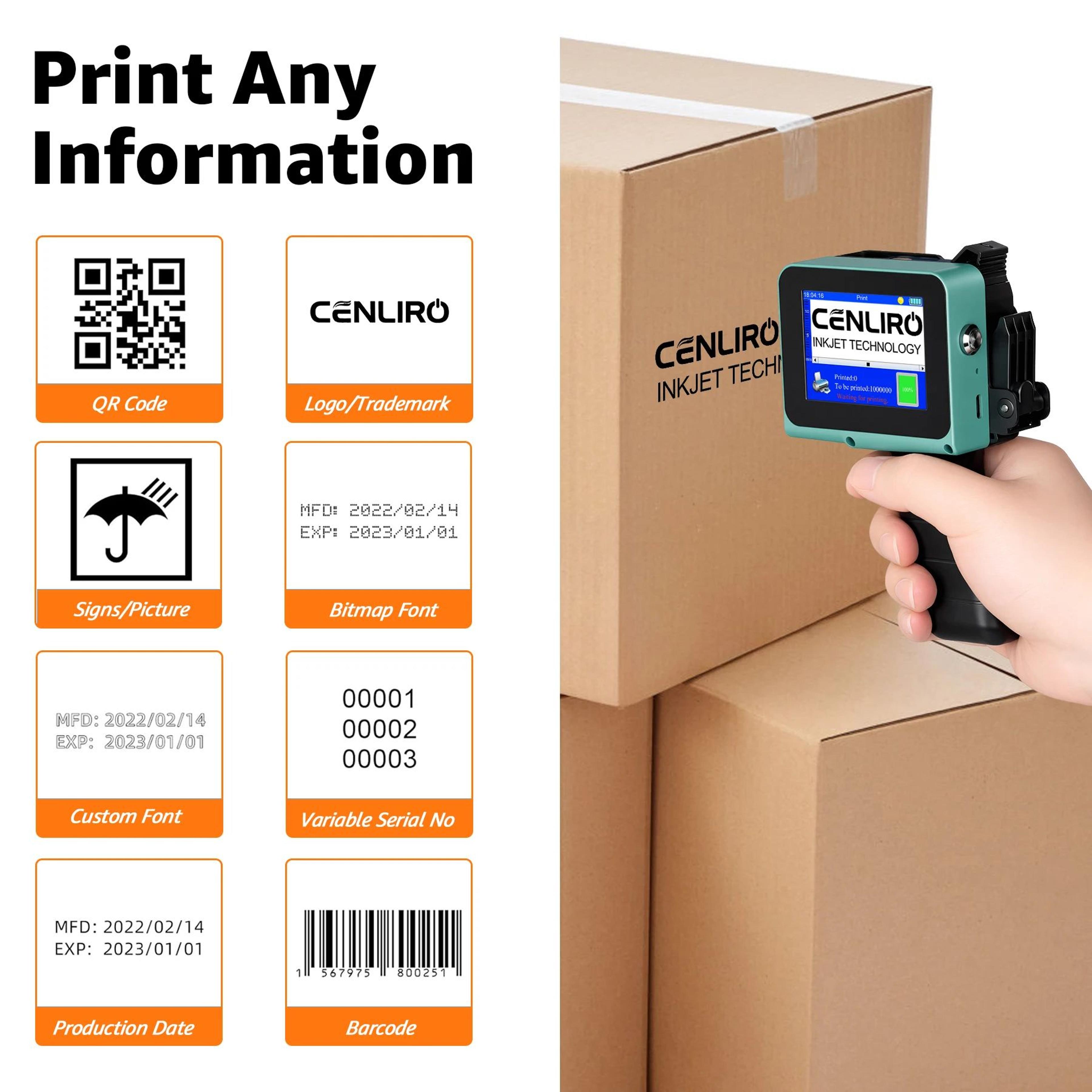 Cenliro CL05P Handheld Inkjet Printer For QR Codes Dates And Logos 2