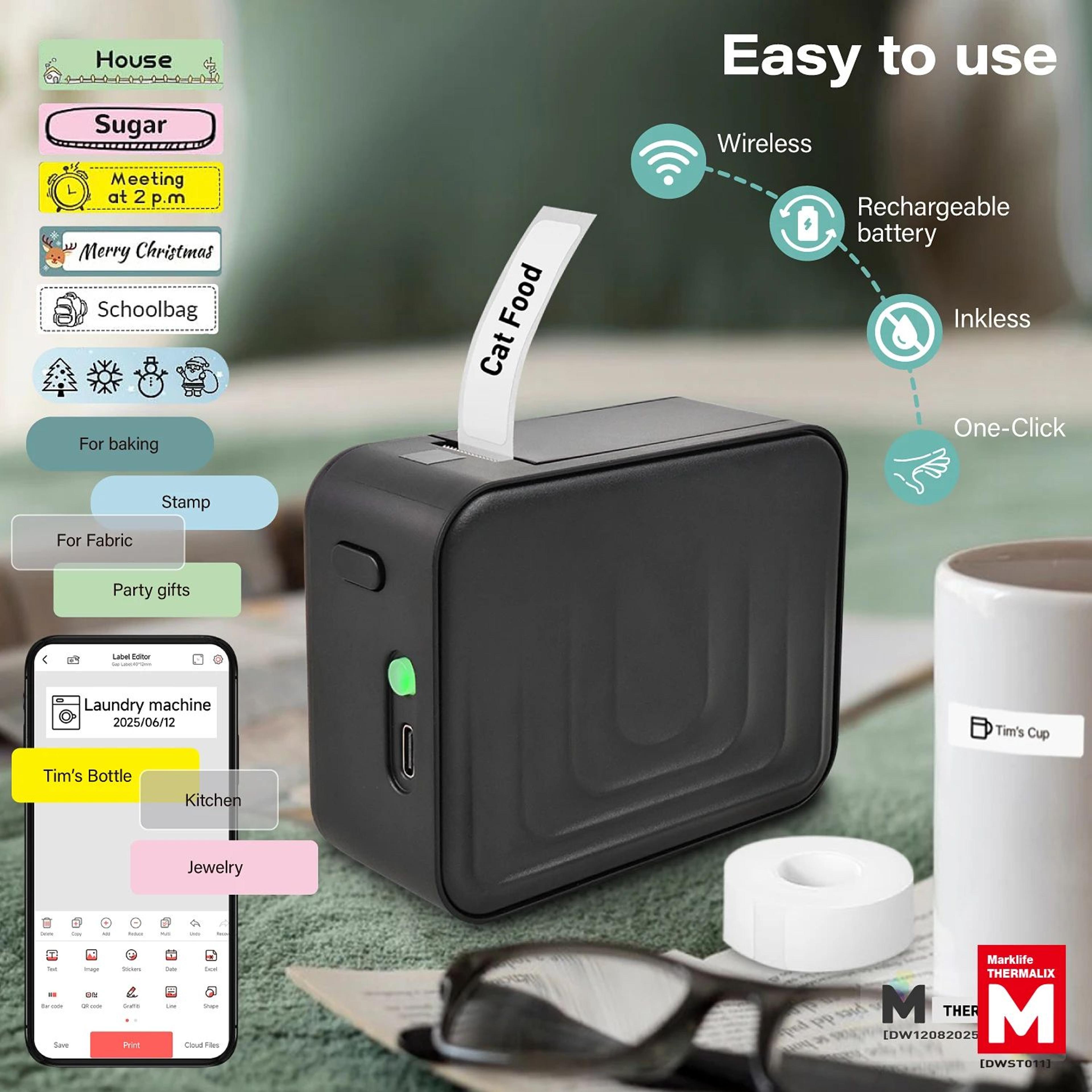 Marklife M1 Mini Bluetooth Thermal Label Printer For Everyday Organization 7