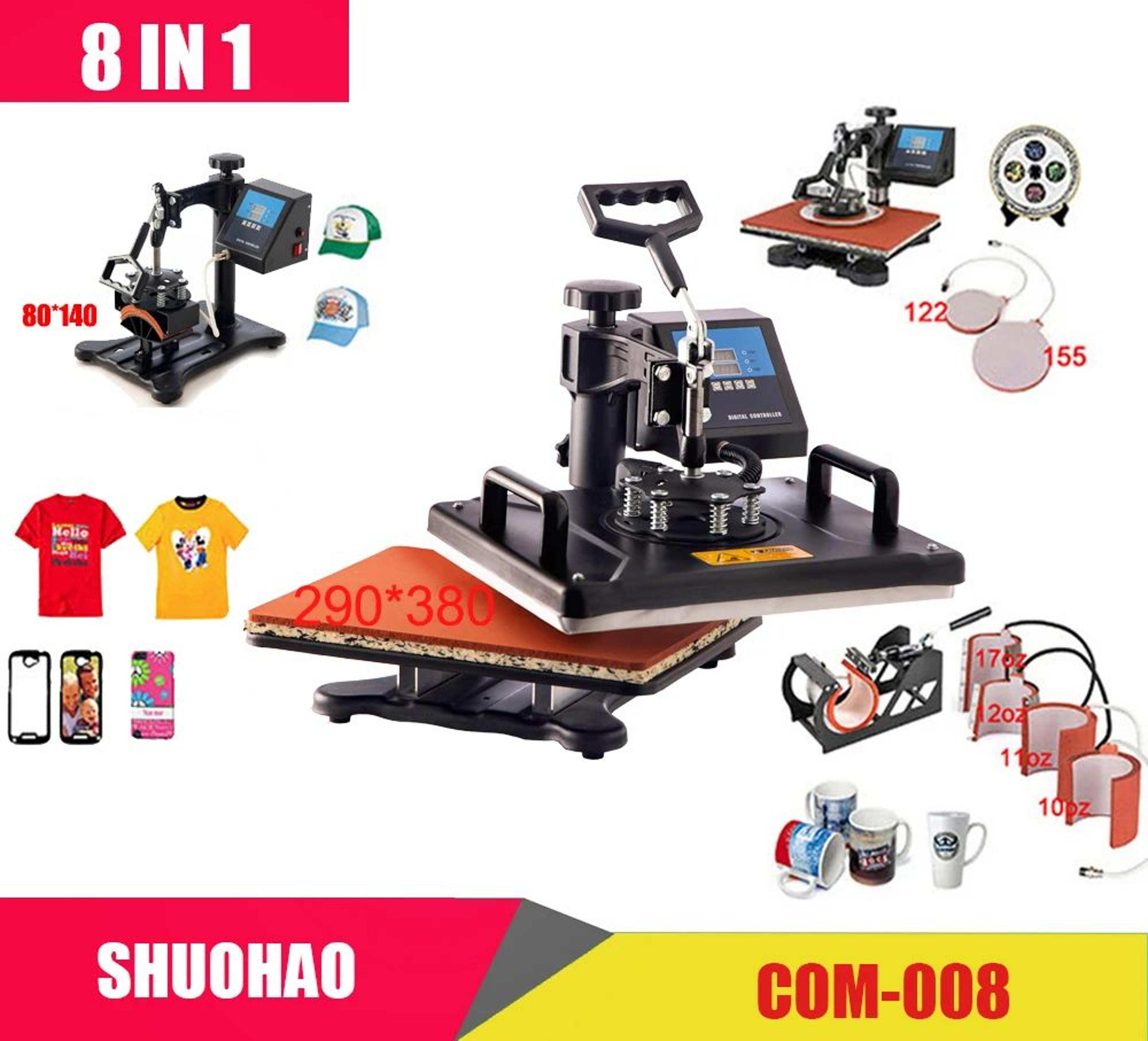 8 in 1 combo heat press machine 30x38cm for shirts mugs caps and plates