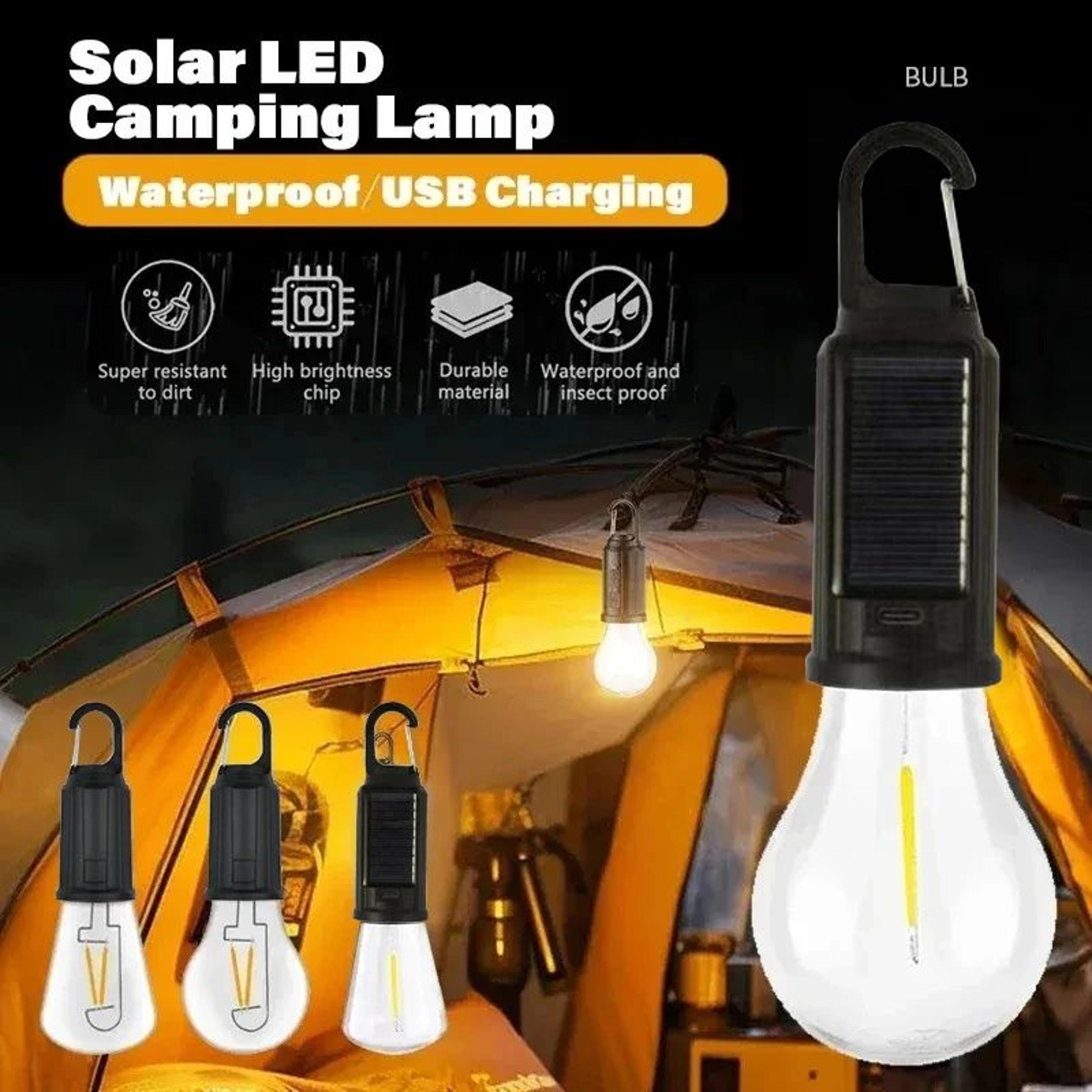 retro solar rechargeable camping lantern with filament style light