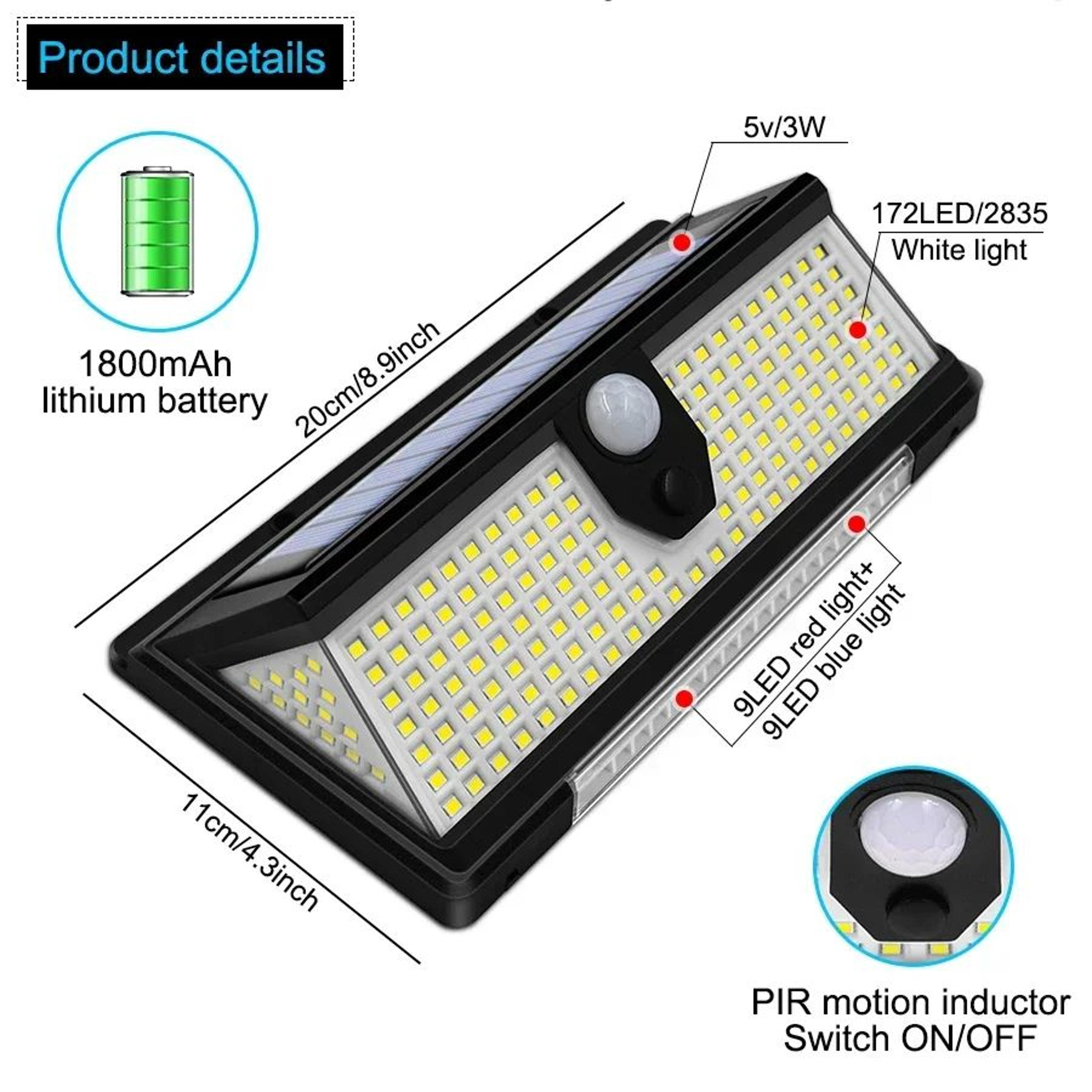 HOMEFISH 190 LED Solar Motion Sensor Wall Light For Yard Door Patio With Four Modes 4