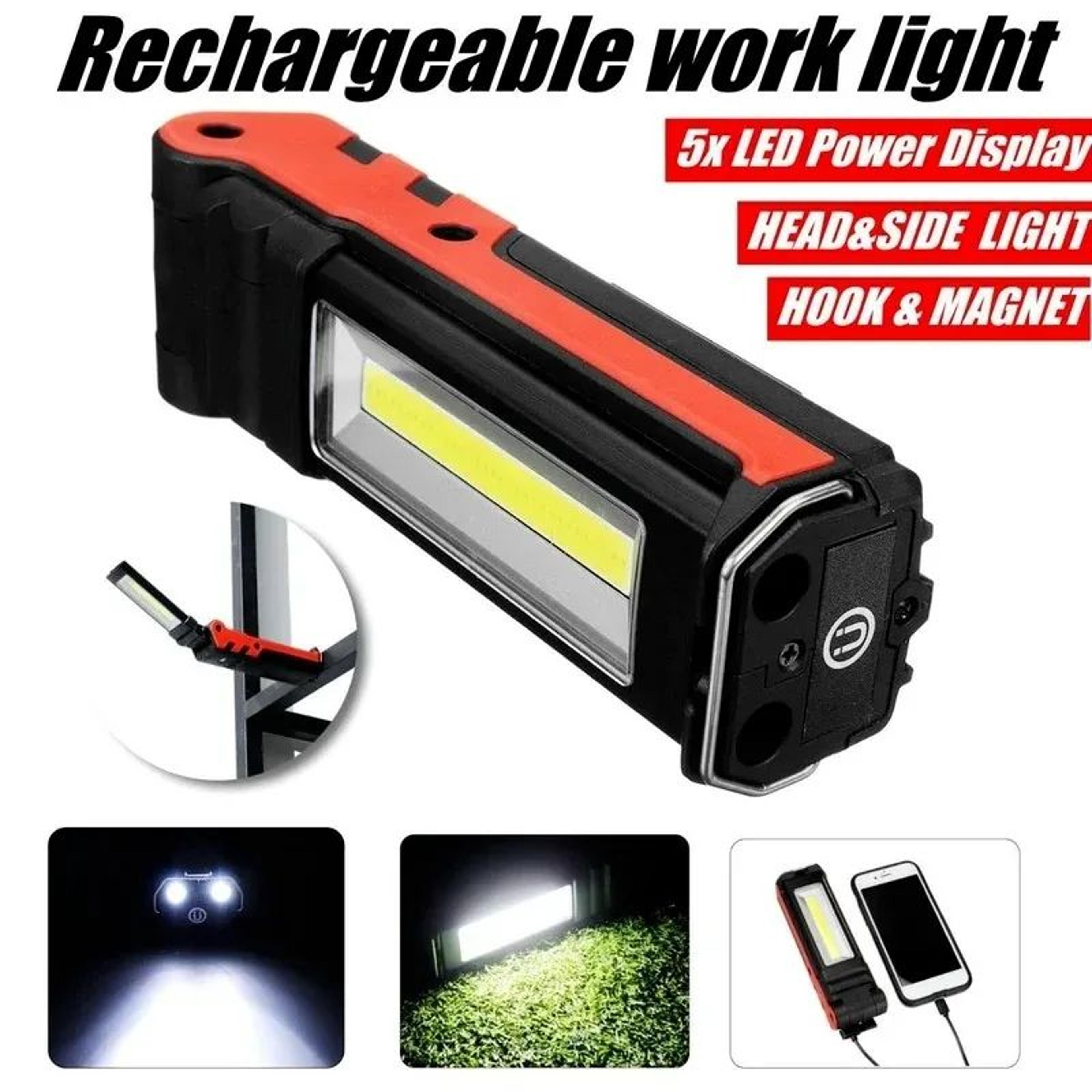 Rechargeable COB LED Work Light With Magnet Hook And Power Bank For Car Repair Camping 7