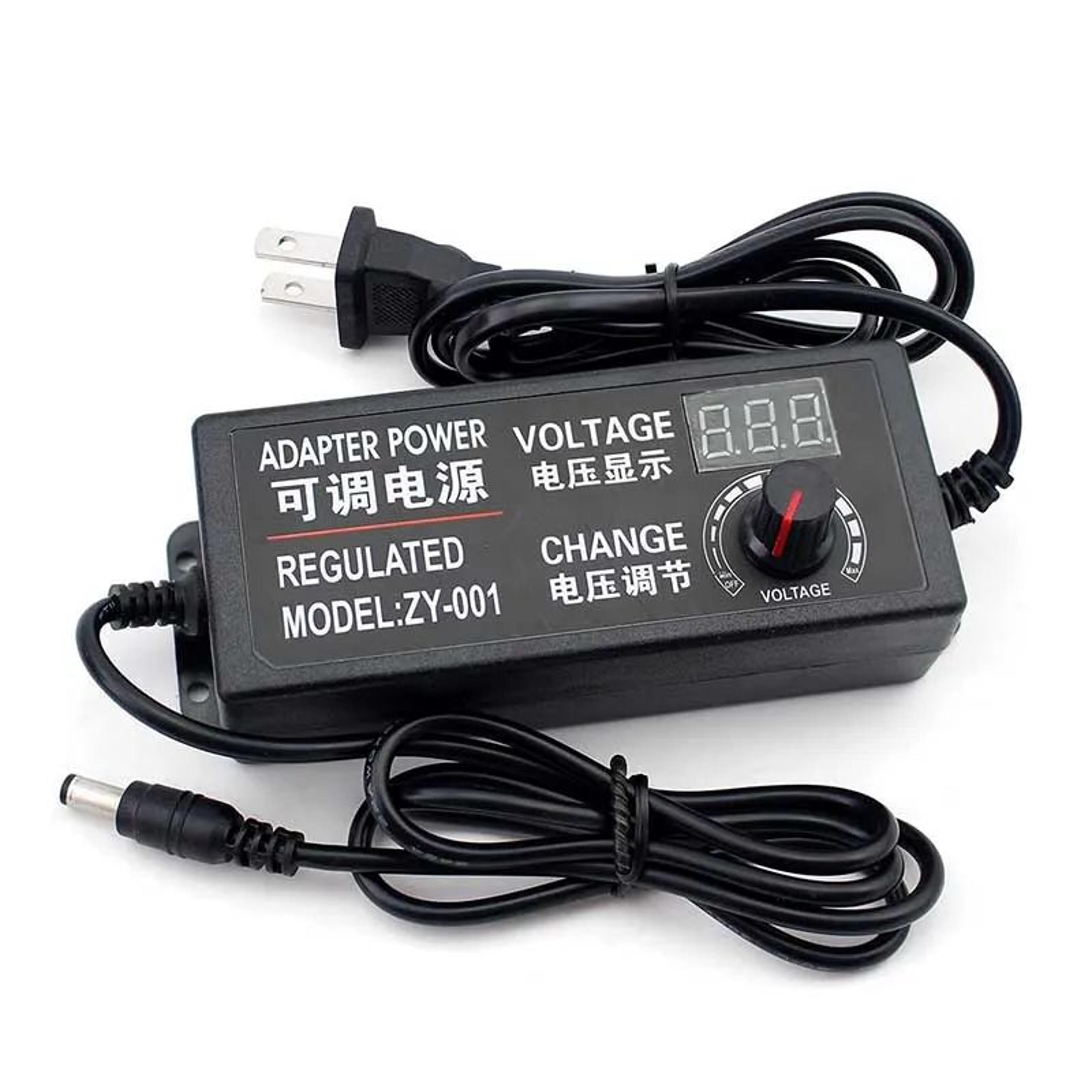 adjustable dc power adapter with display and voltage control knob