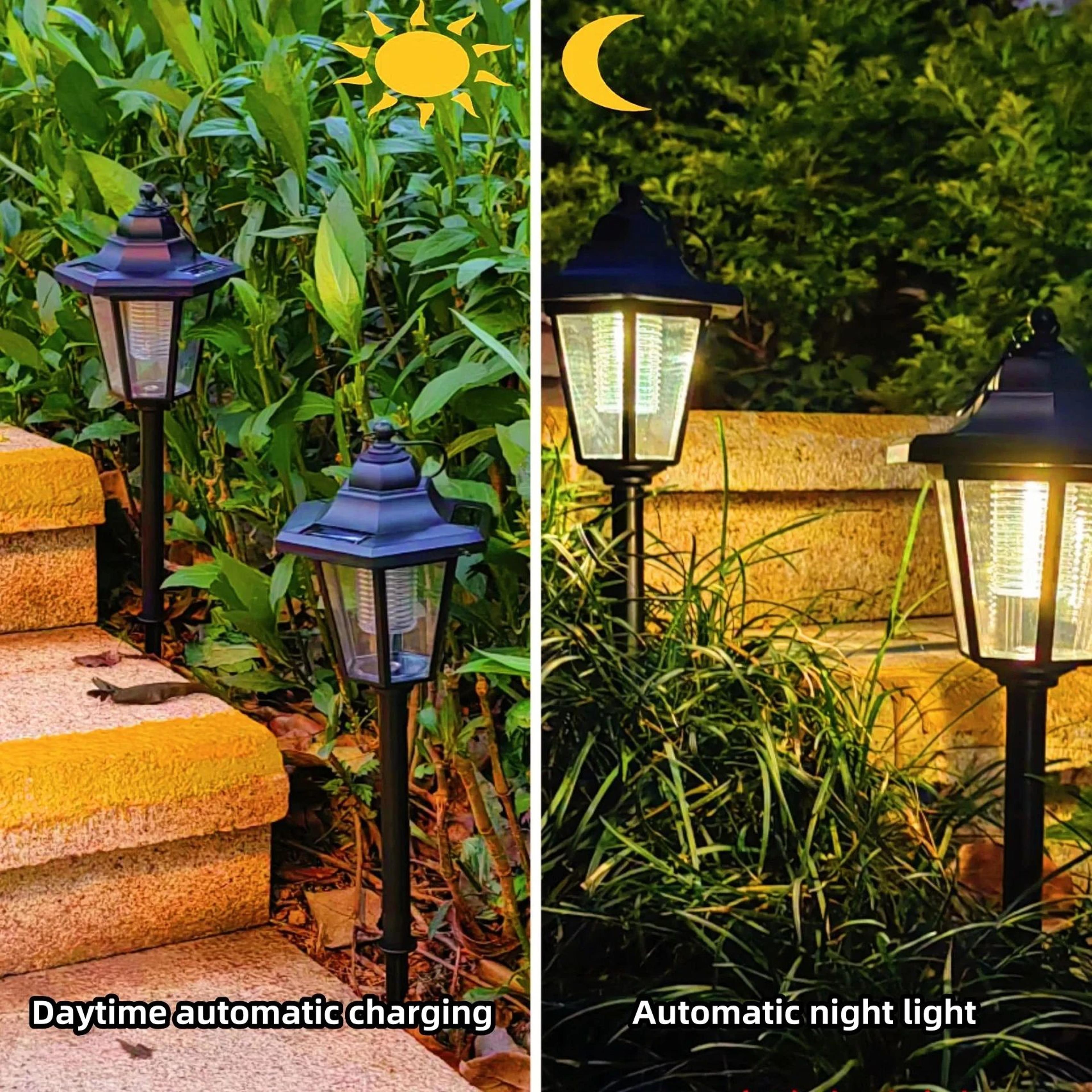 Vintage Hexagon Solar LED Garden Pathway Lights Set Of 2 3