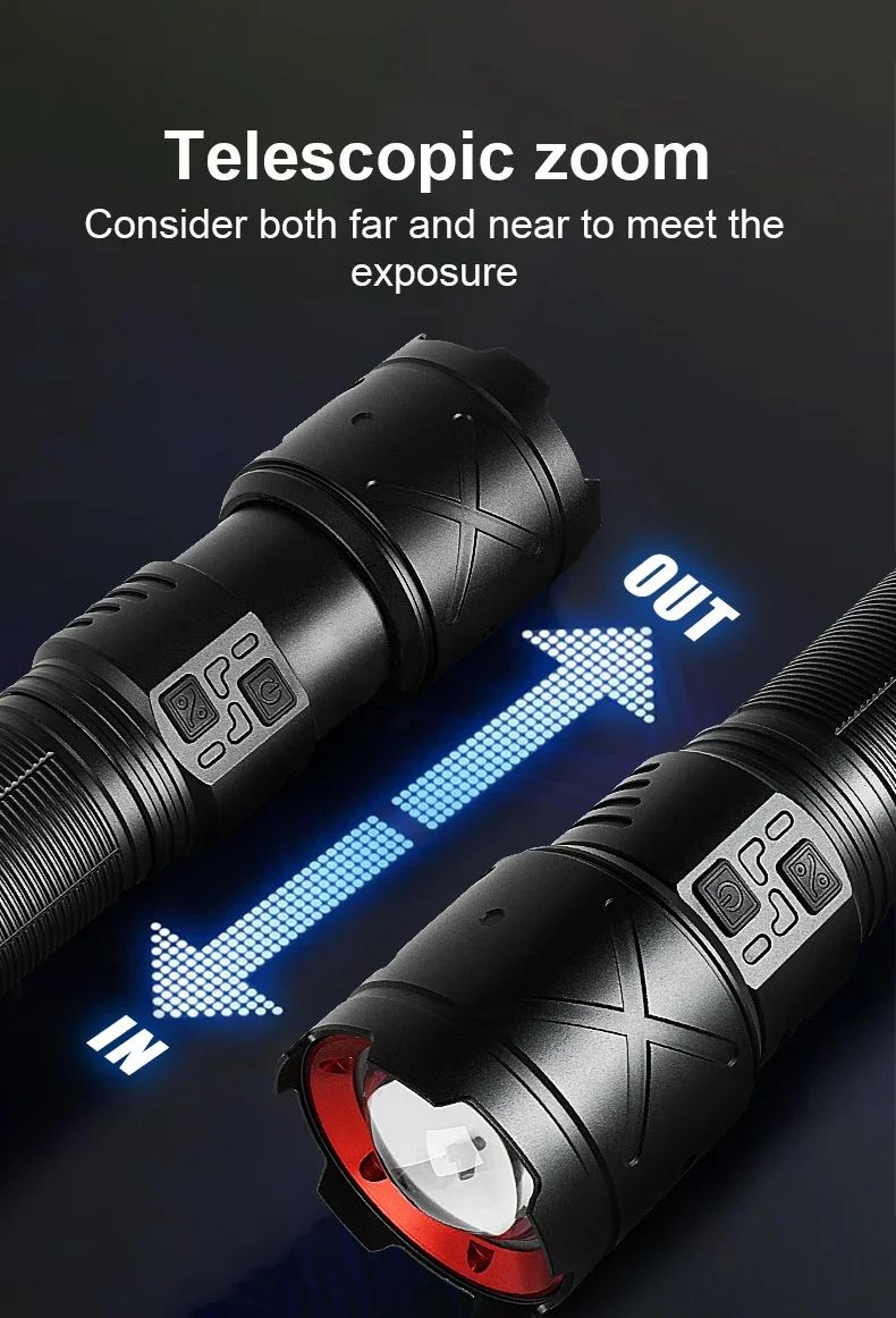 USB Rechargeable LED Zoom Flashlight For Camping Fishing And Work 14