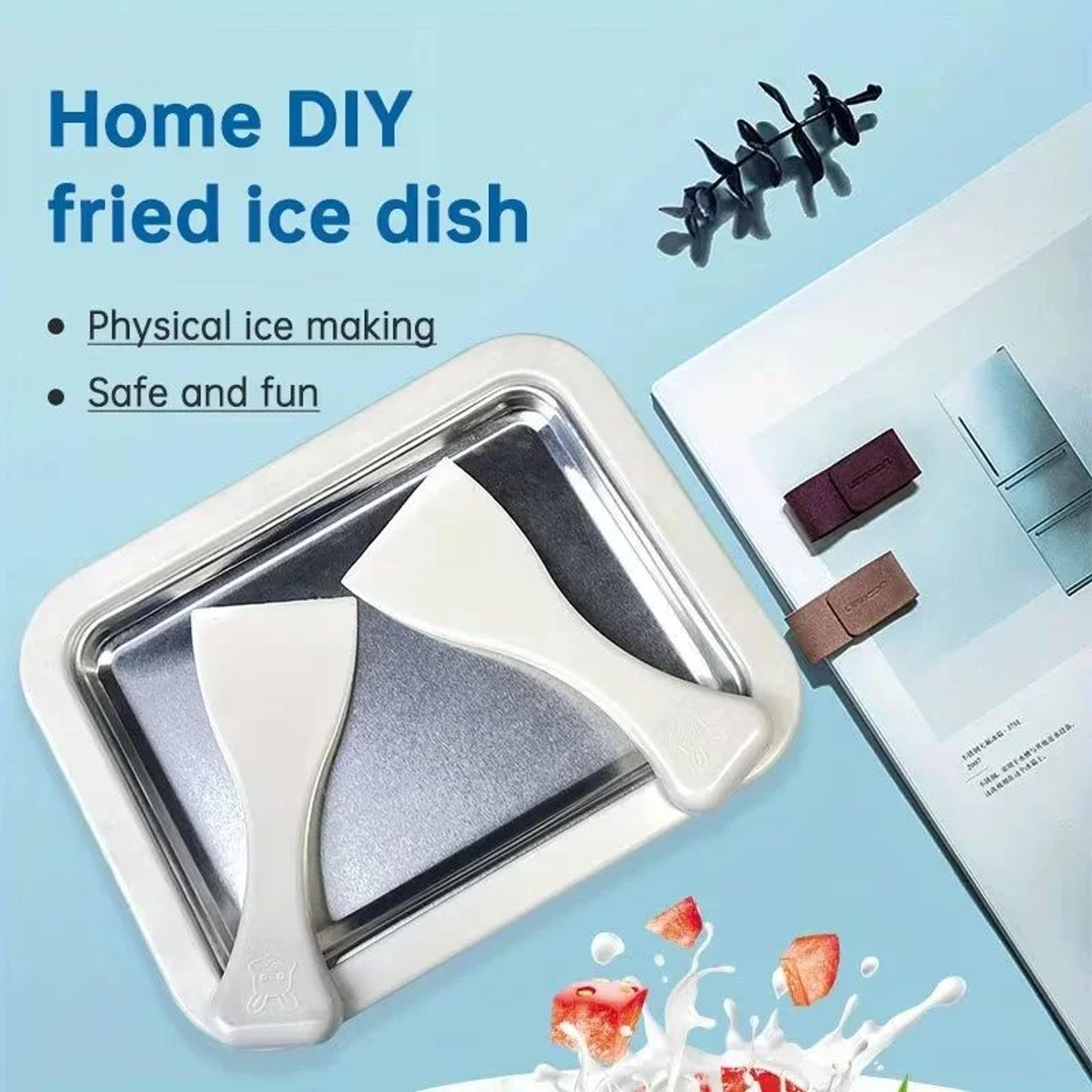 Stainless Steel Rolled Ice Cream Maker Pan With Two Scrapers 2