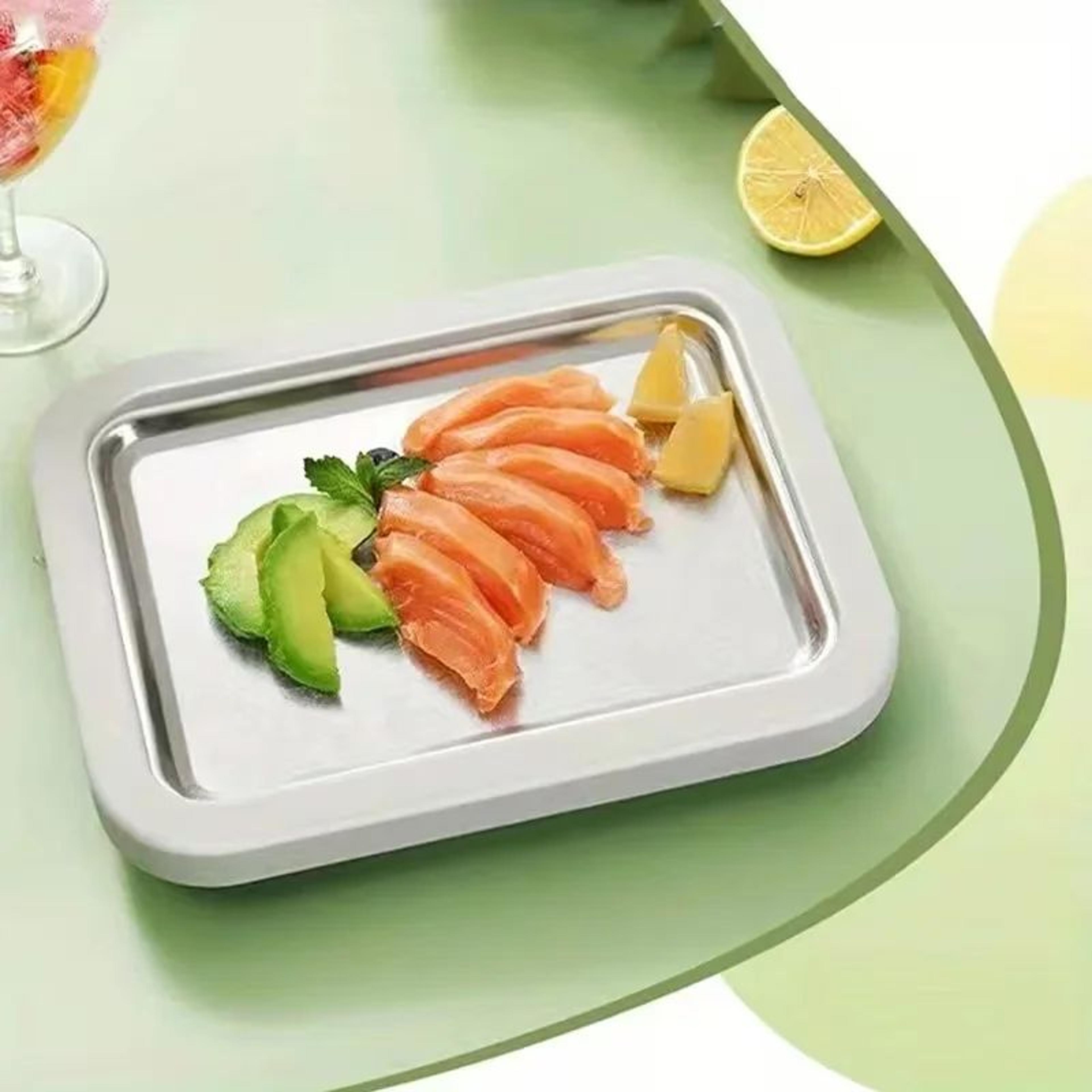 Stainless Steel Rolled Ice Cream Maker Pan With Two Scrapers 7