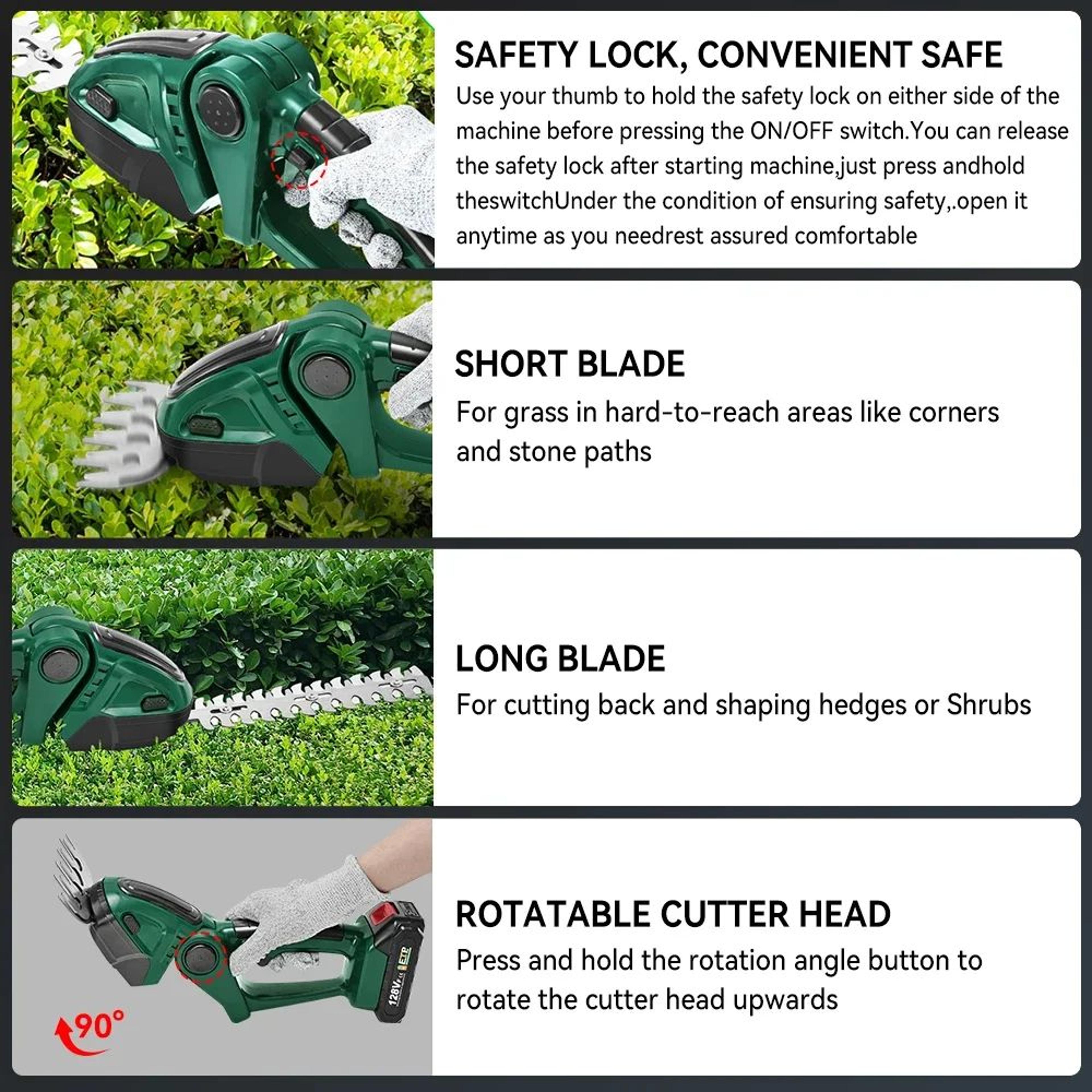 2 In 1 Cordless Electric Hedge Trimmer For Shrubs And Grass 4