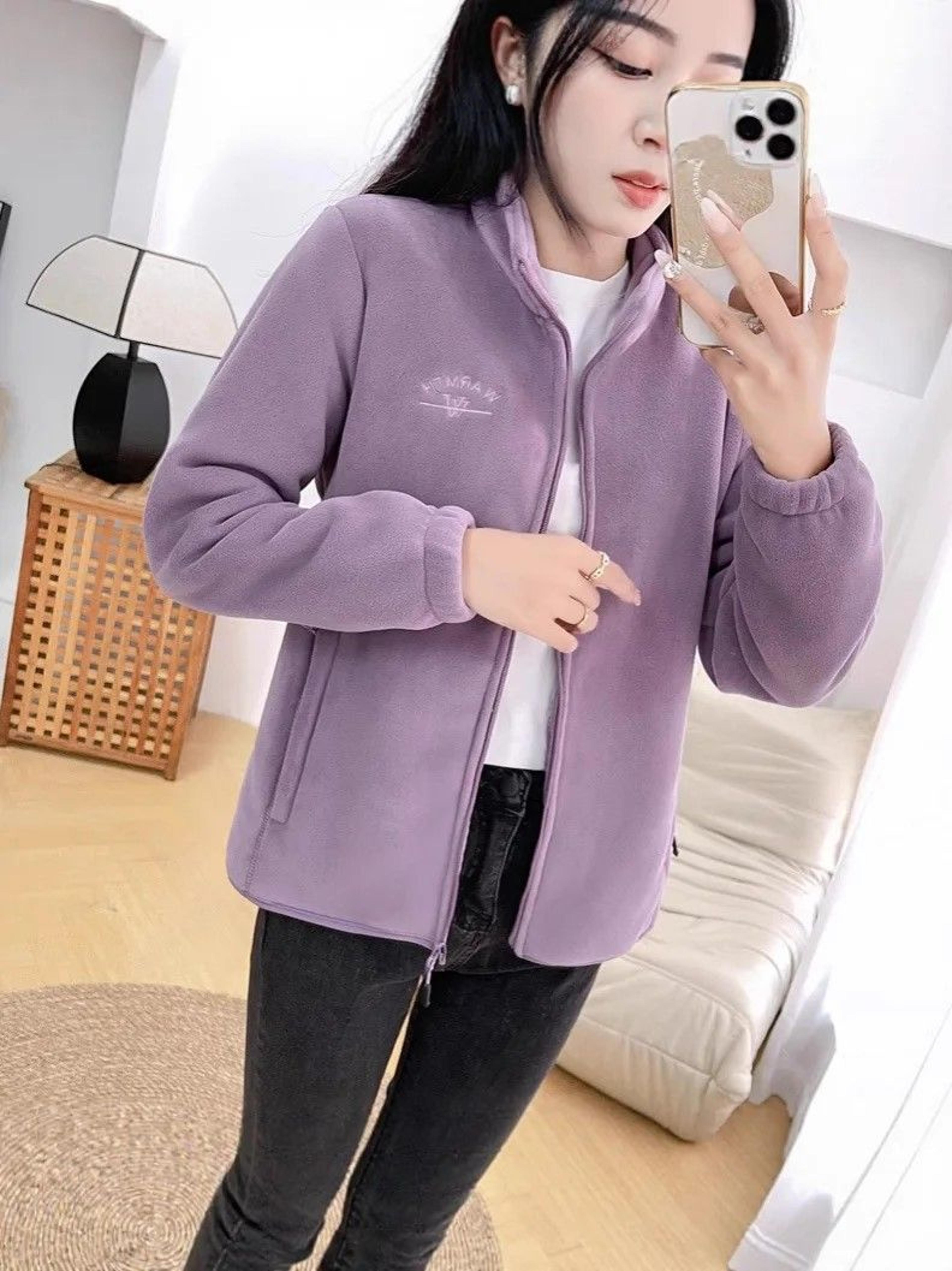 Winter Luxe Polar Fleece Letter Print Coat  Womens Loose Fit WoolLiner Jacket 10