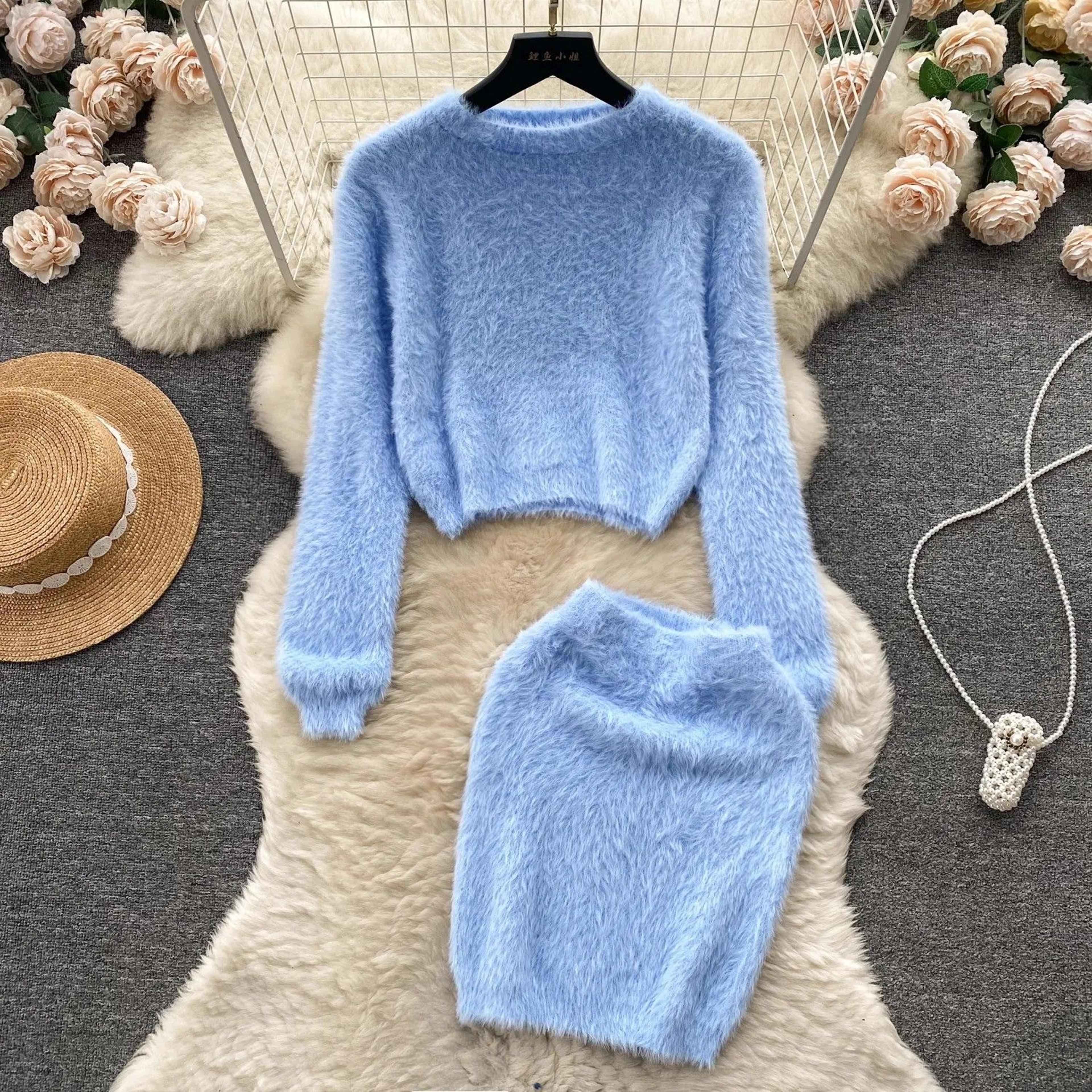 Elegant Harmony Knit Set Pullover  HighWaist Skirt TwoPiece Outfit Korean Style Sweater Set 3