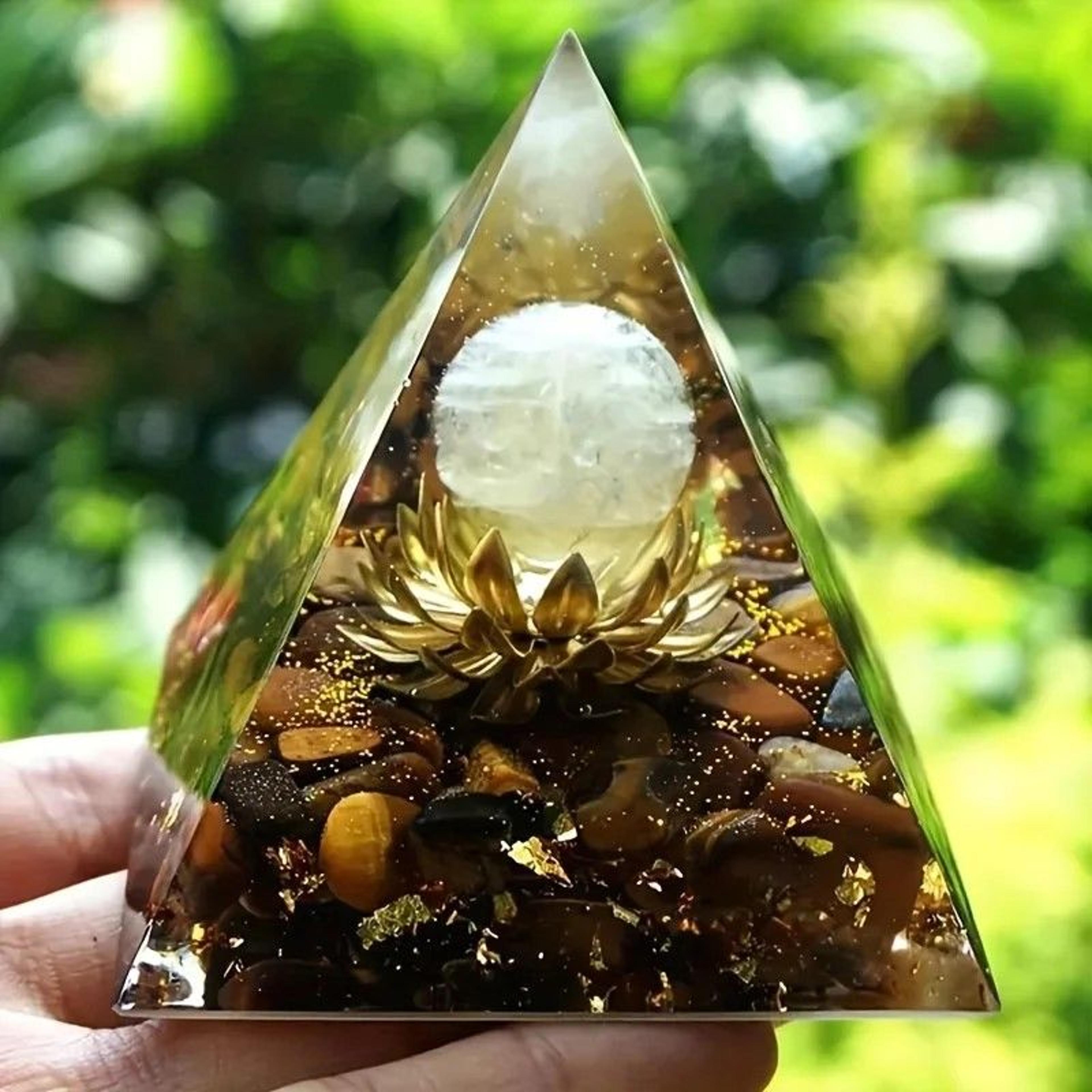 Crystal TigerEye Lotus Orgone Pyramid  PositiveEnergy Guide  Home Harmony 0