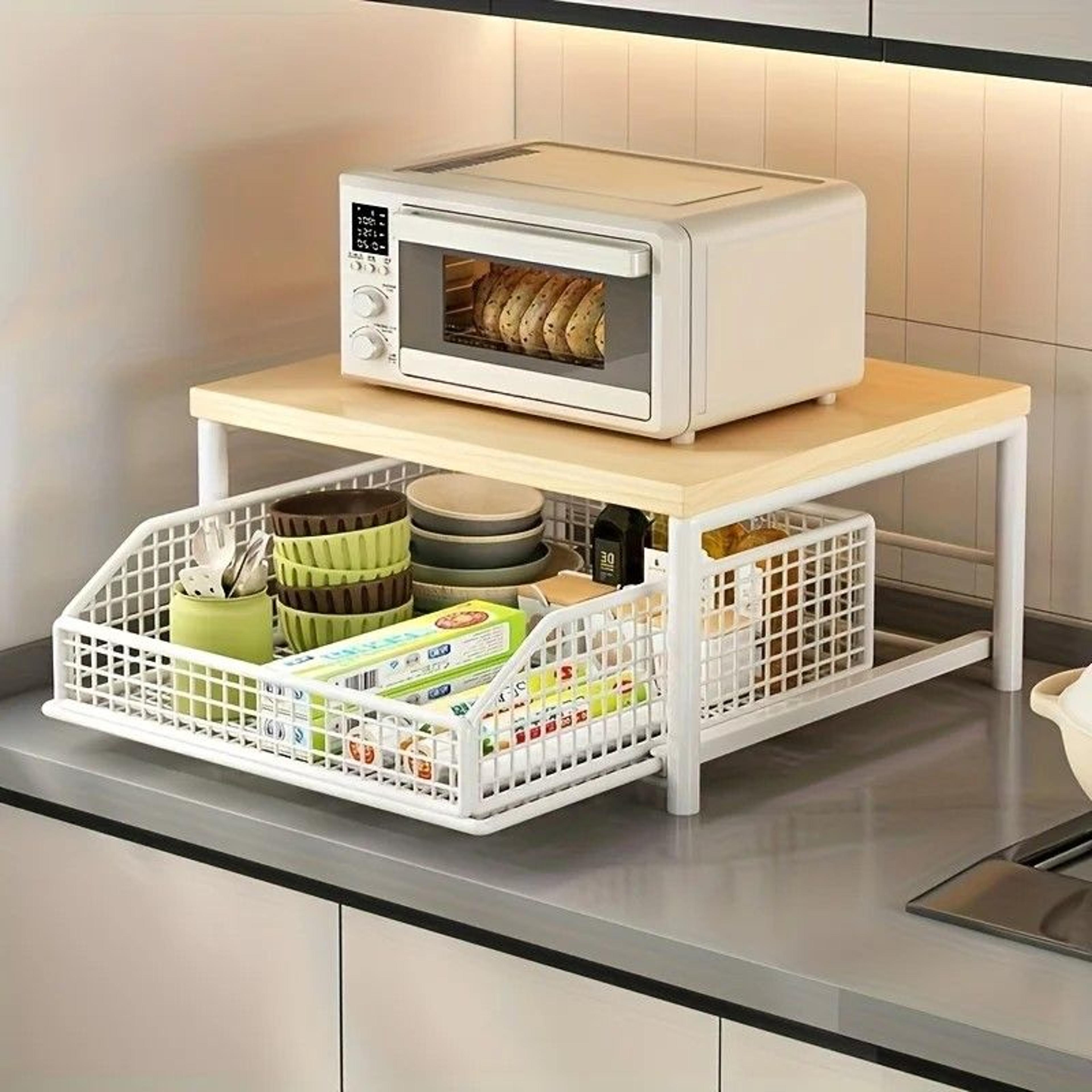 SolidWood  Metal Countertop Microwave Rack SpaceSaving Kitchen Storage Stand 0