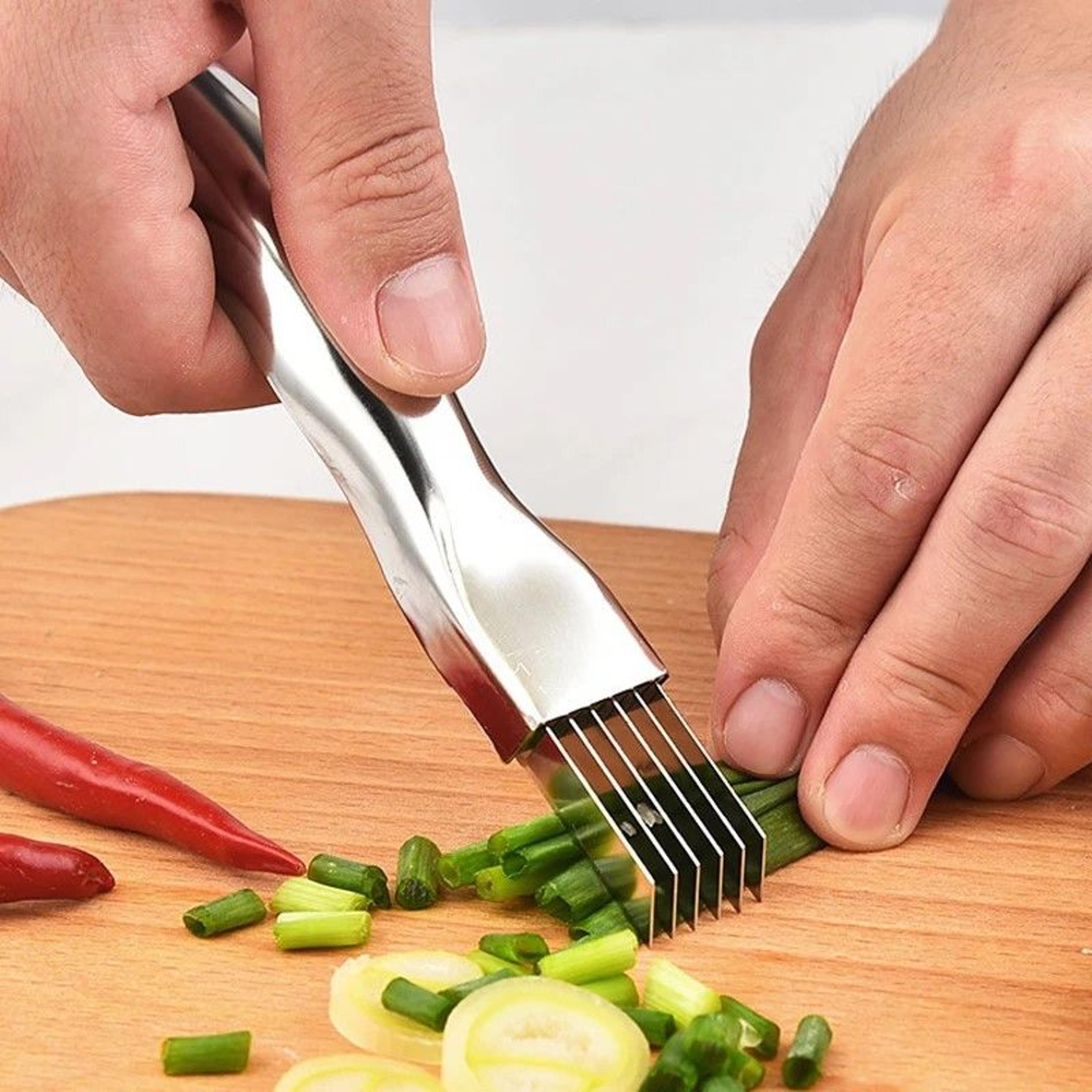 Supreme CurvedHandle Green Onion Chopper Knife  Premium Stainless Steel Herb  Veg Cutter 0