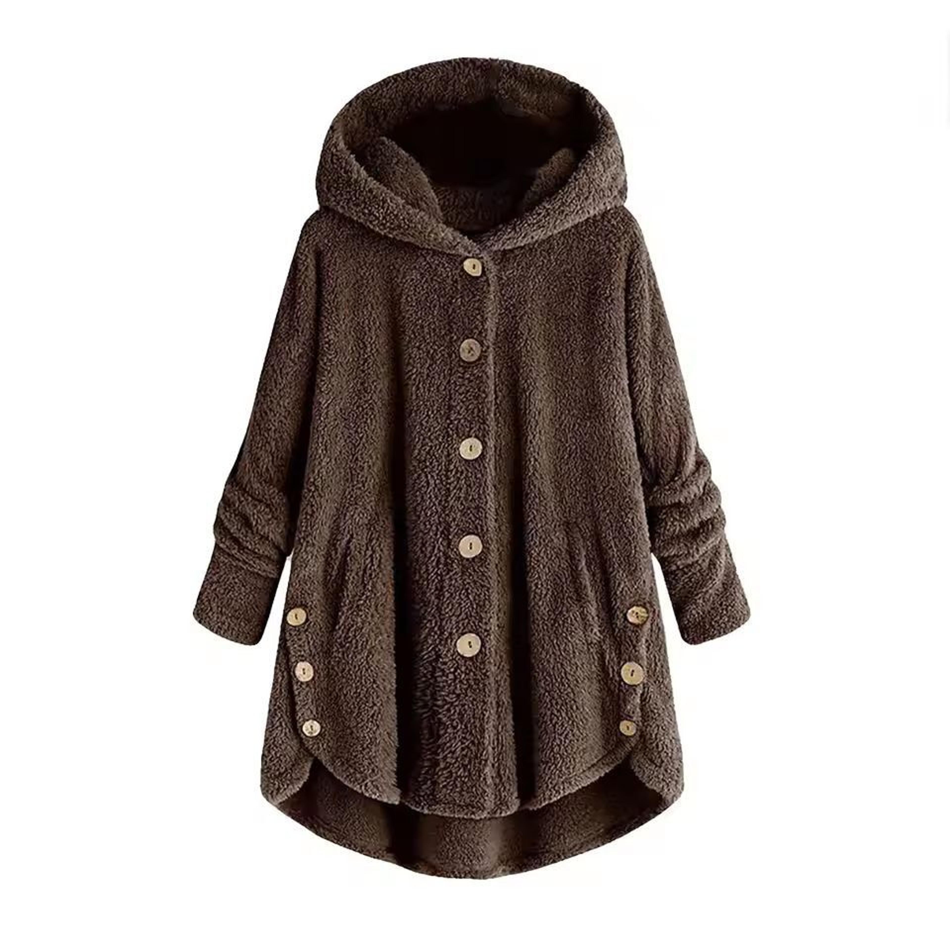 CosyHood Wool Blend Hooded Womens Coat Warm Autumn Winter Solid Colour Plush Jacket 5