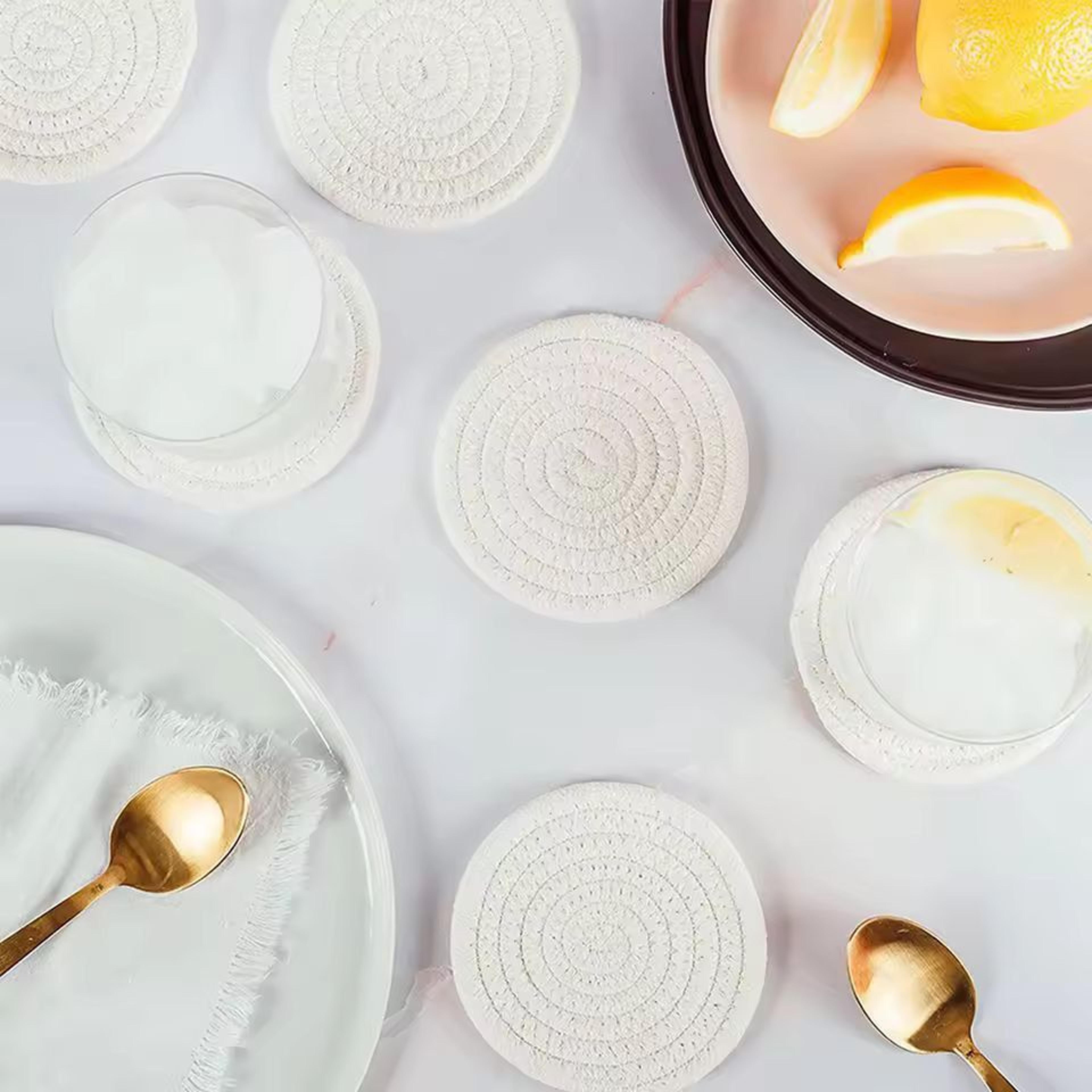 SilkWeave Round Cotton Cup Mat  12 Cm Stylish Tabletop Coaster  HeatProtection Pot Holder 2