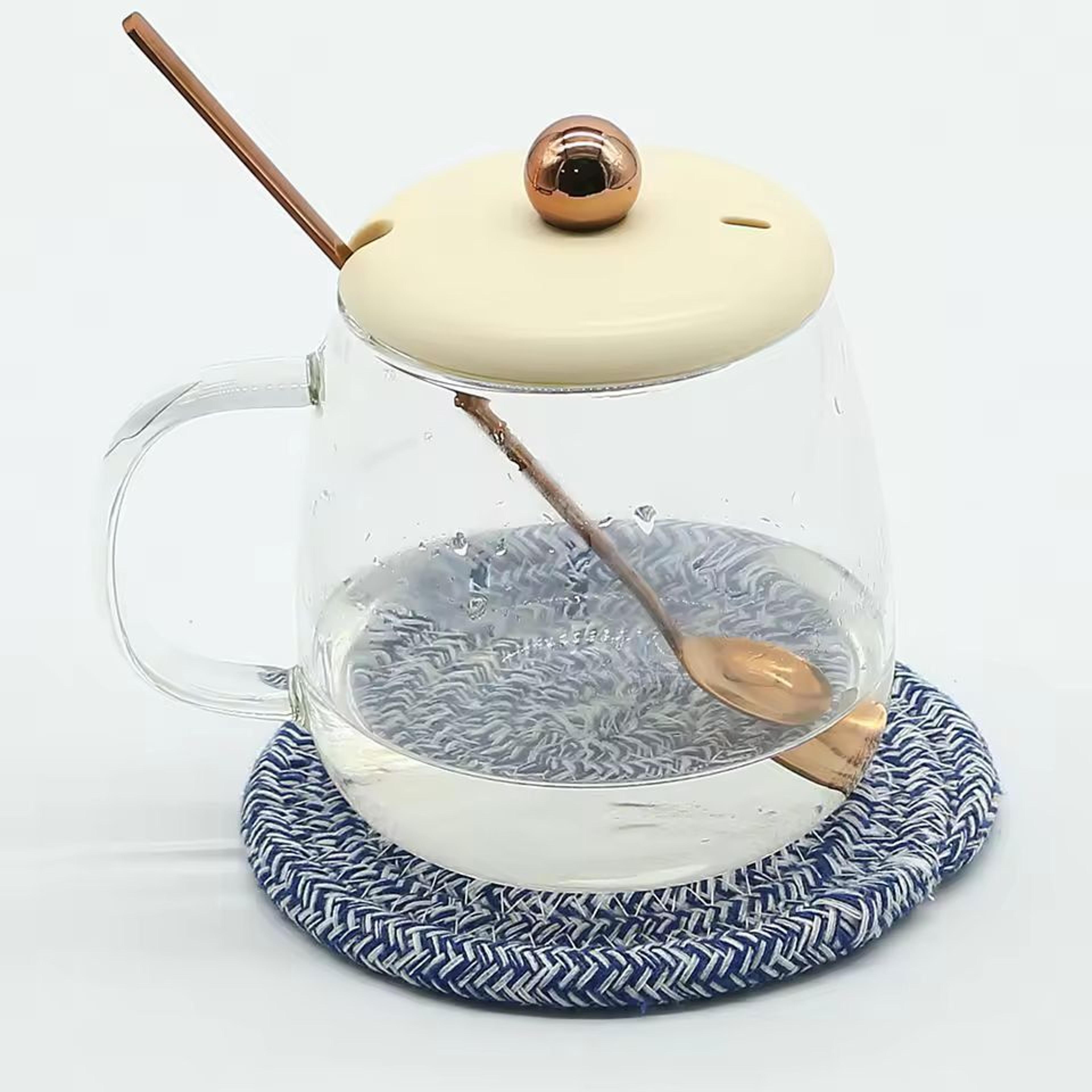 SilkWeave Round Cotton Cup Mat  12 Cm Stylish Tabletop Coaster  HeatProtection Pot Holder 4