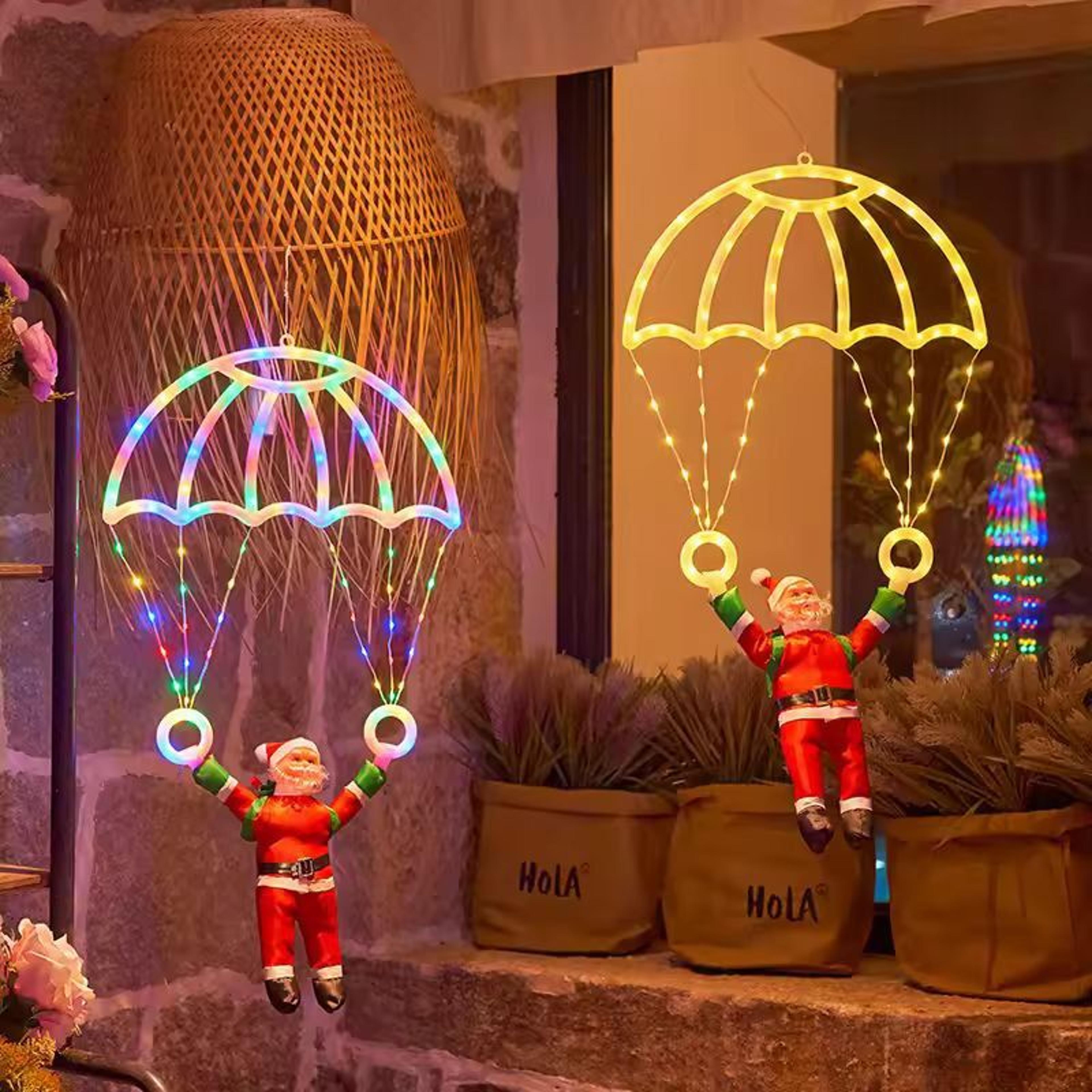 Santa Parachute Lantern LED String Lights  Festive Window  Outdoor Holiday Decor 0