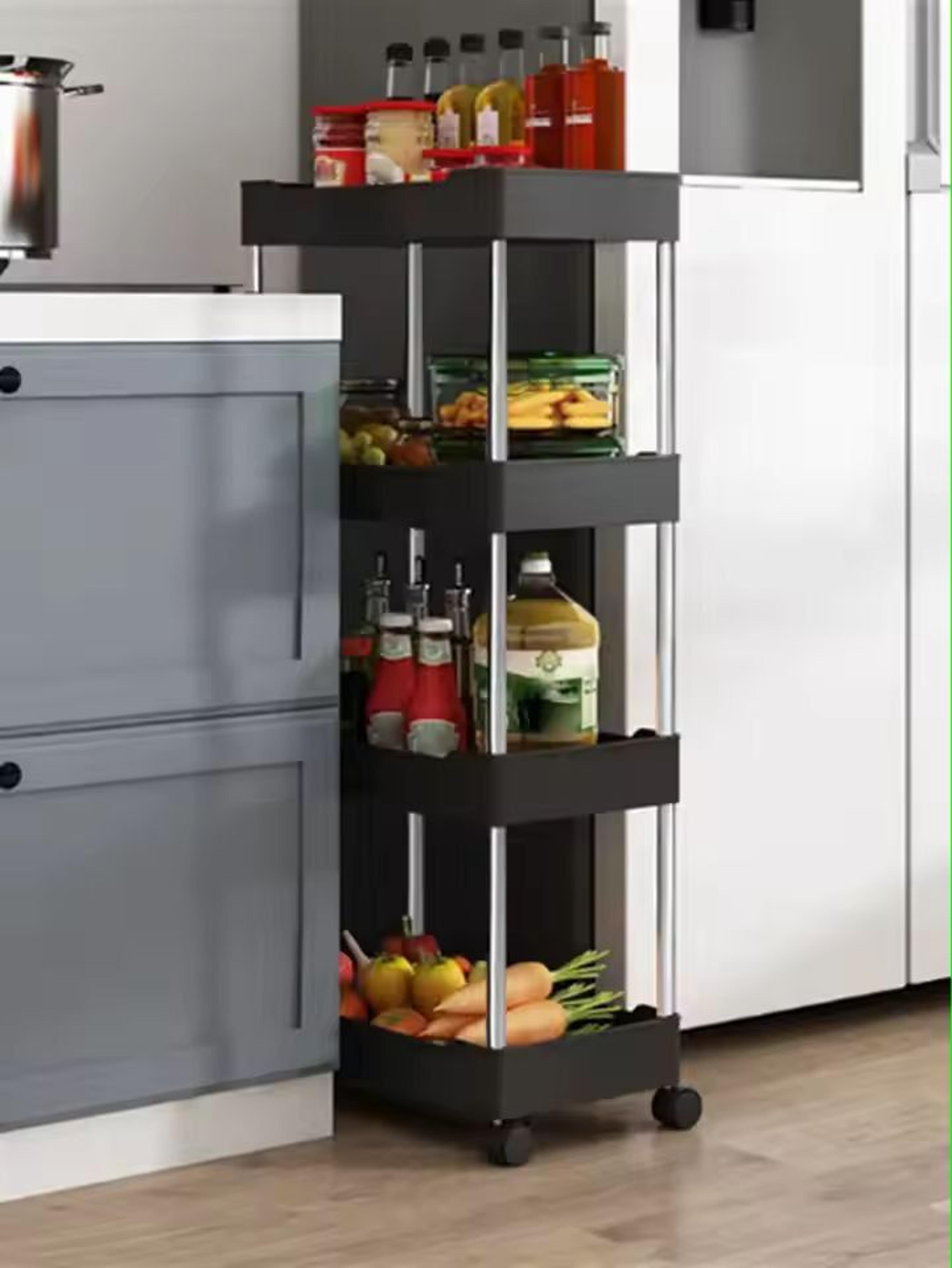 SlimSpace 34Tier Rolling Storage Cart Slim SlideOut Organizer Rack For Kitchen  Bathroom 0