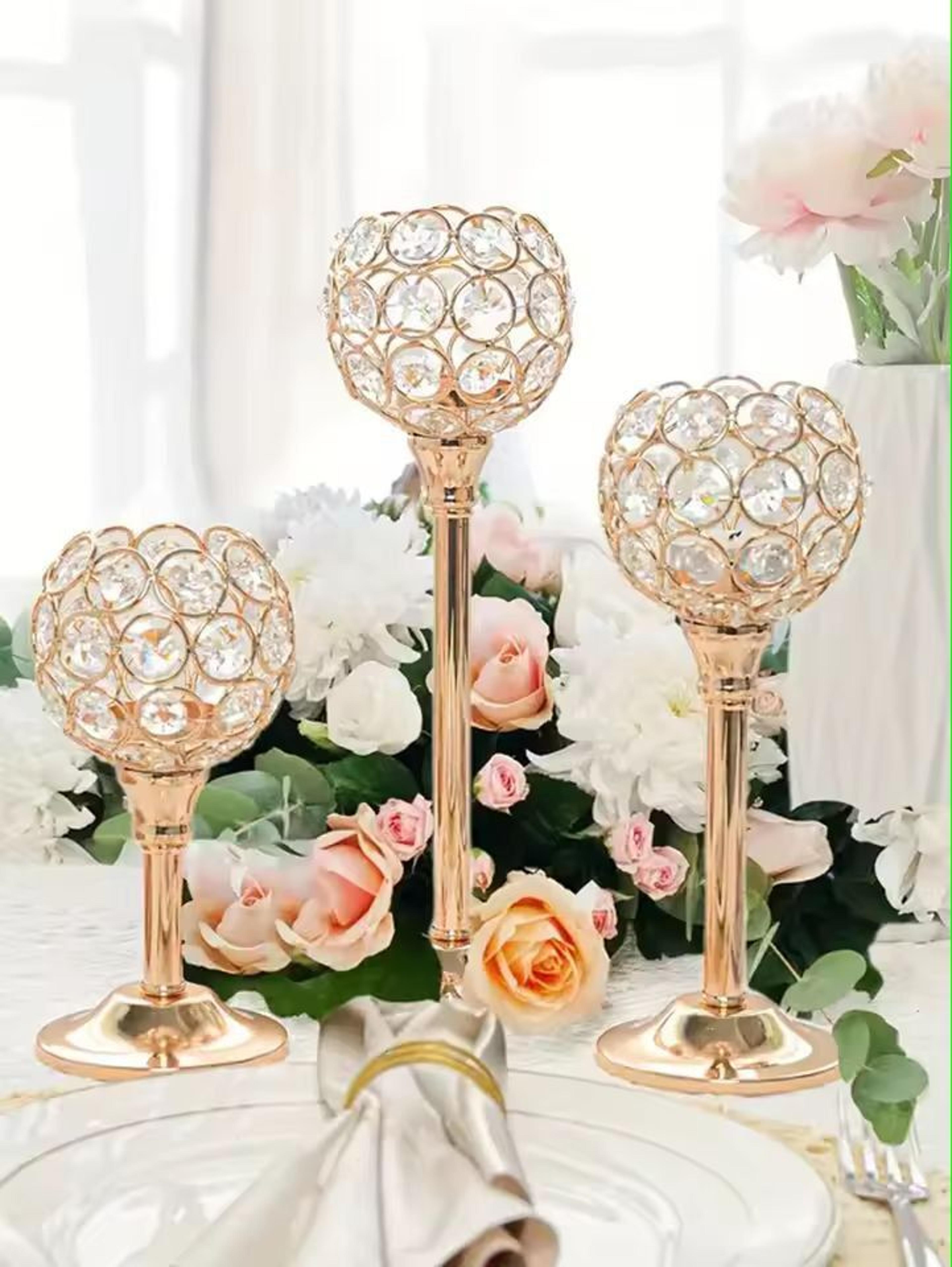 Luxora Golden Crystal Candle Holder  Elegant Tealight  Centerpiece Stand Set Of 1  3 0