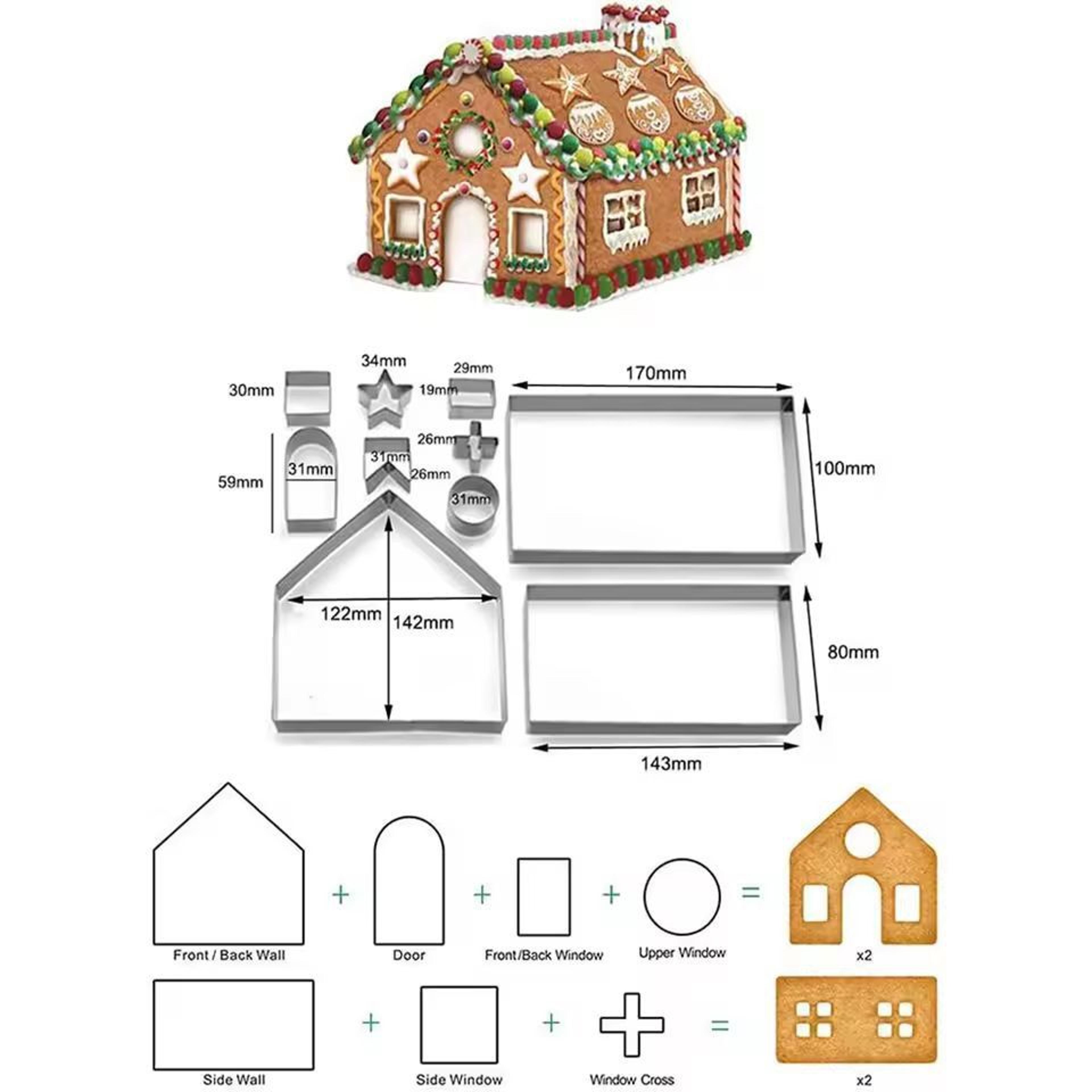 Stainless Steel Holiday Gingerbread House Cookie Cutter Set  10Piece Christmas Baking Kit 3