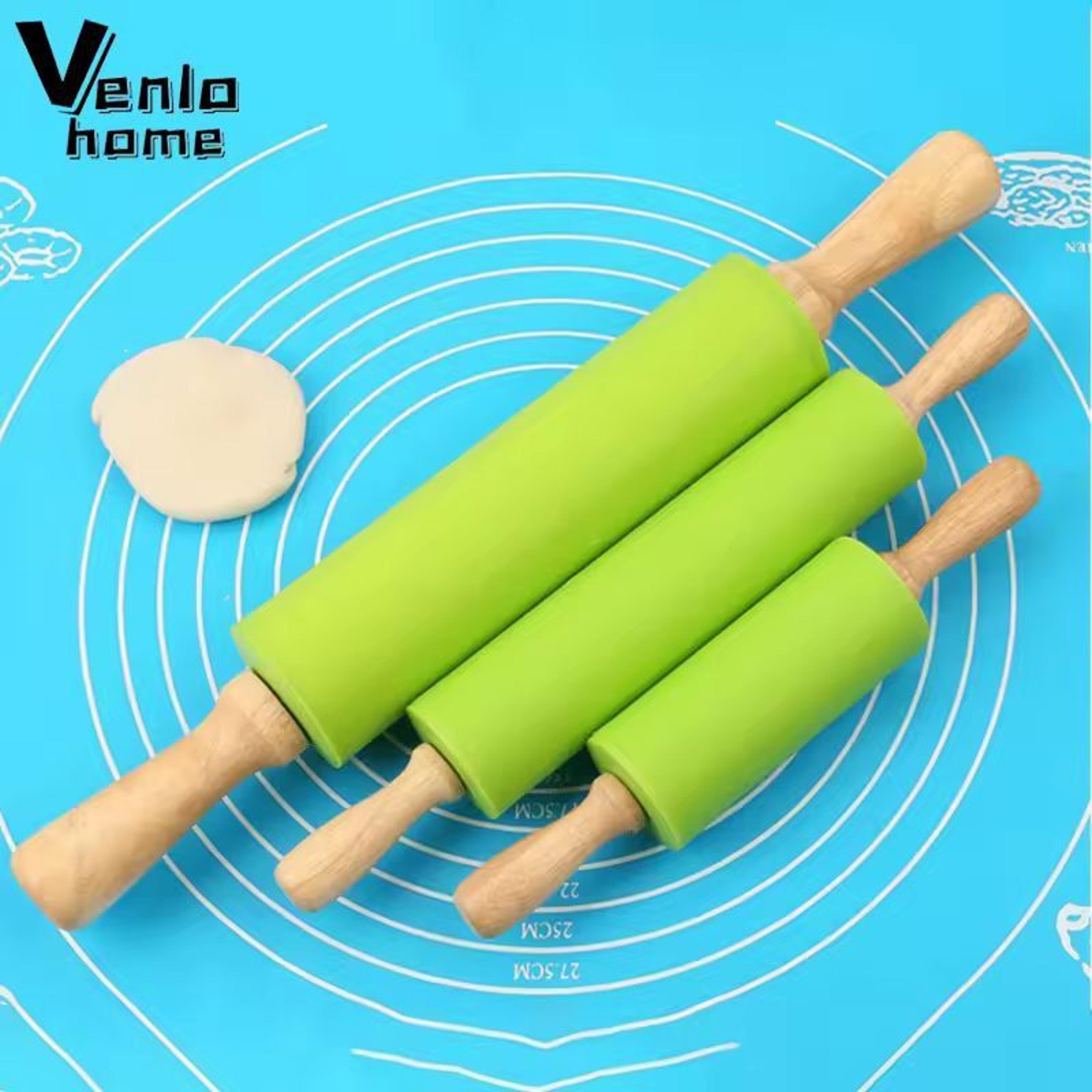SiliconeCoated NonStick Rolling Pin With Wooden Handles  Easy Dough Roller  Pastry Tool 0