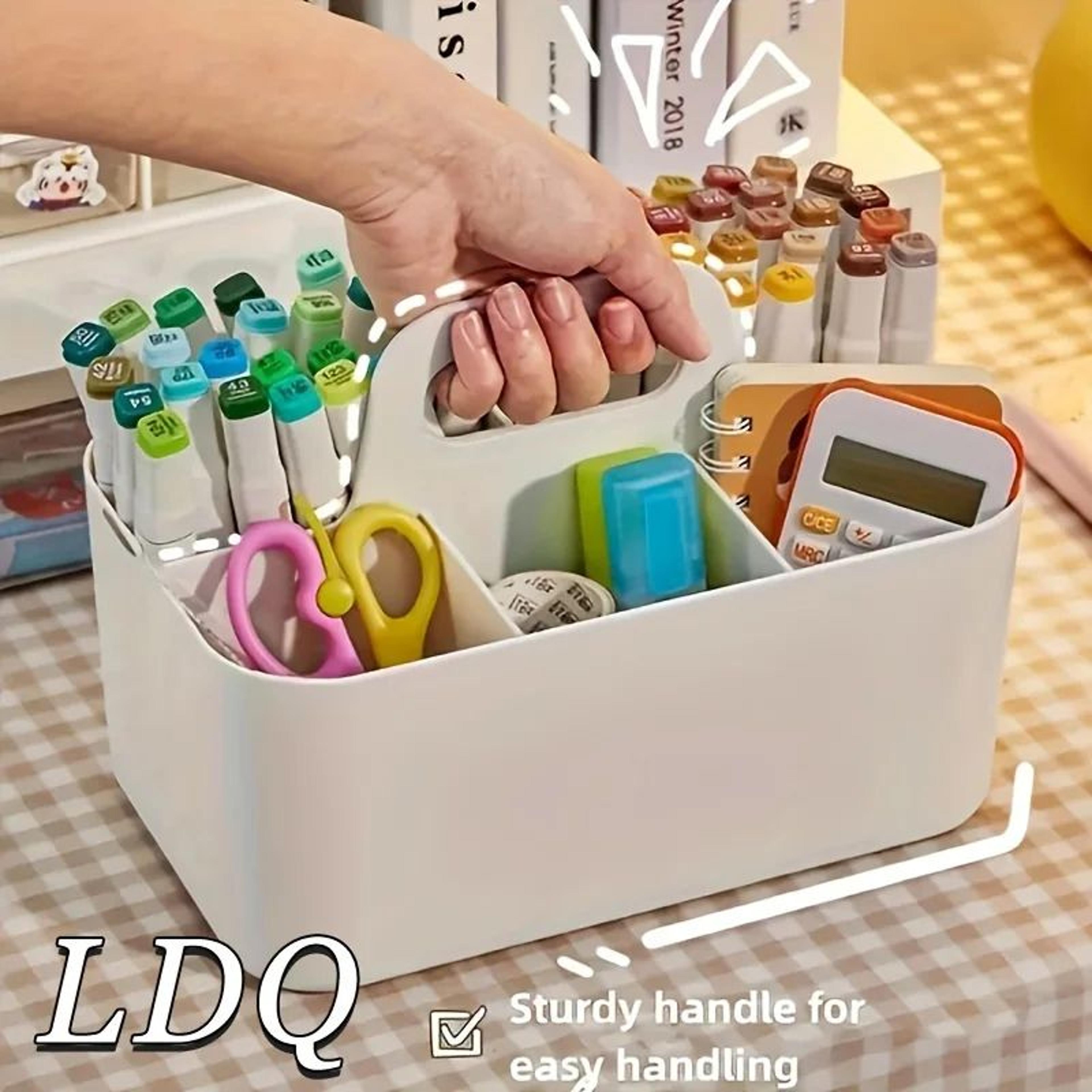 Compact 5Compartment Portable Desk Organizer  Plastic Storage Basket With Handle 3