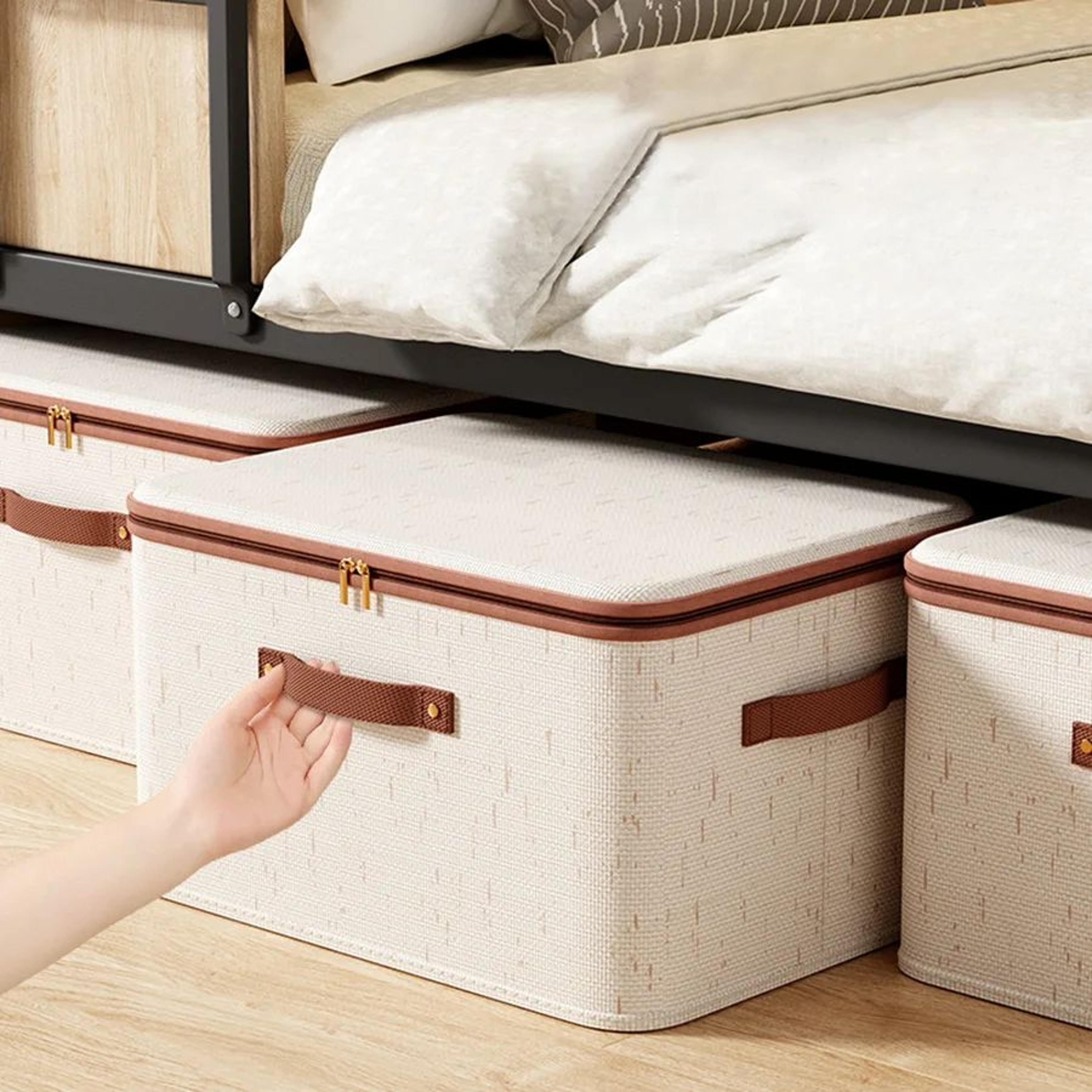 LinenEase Linen Clothes Storage Box  Foldable Fabric Closet Organizer With Zipper 1