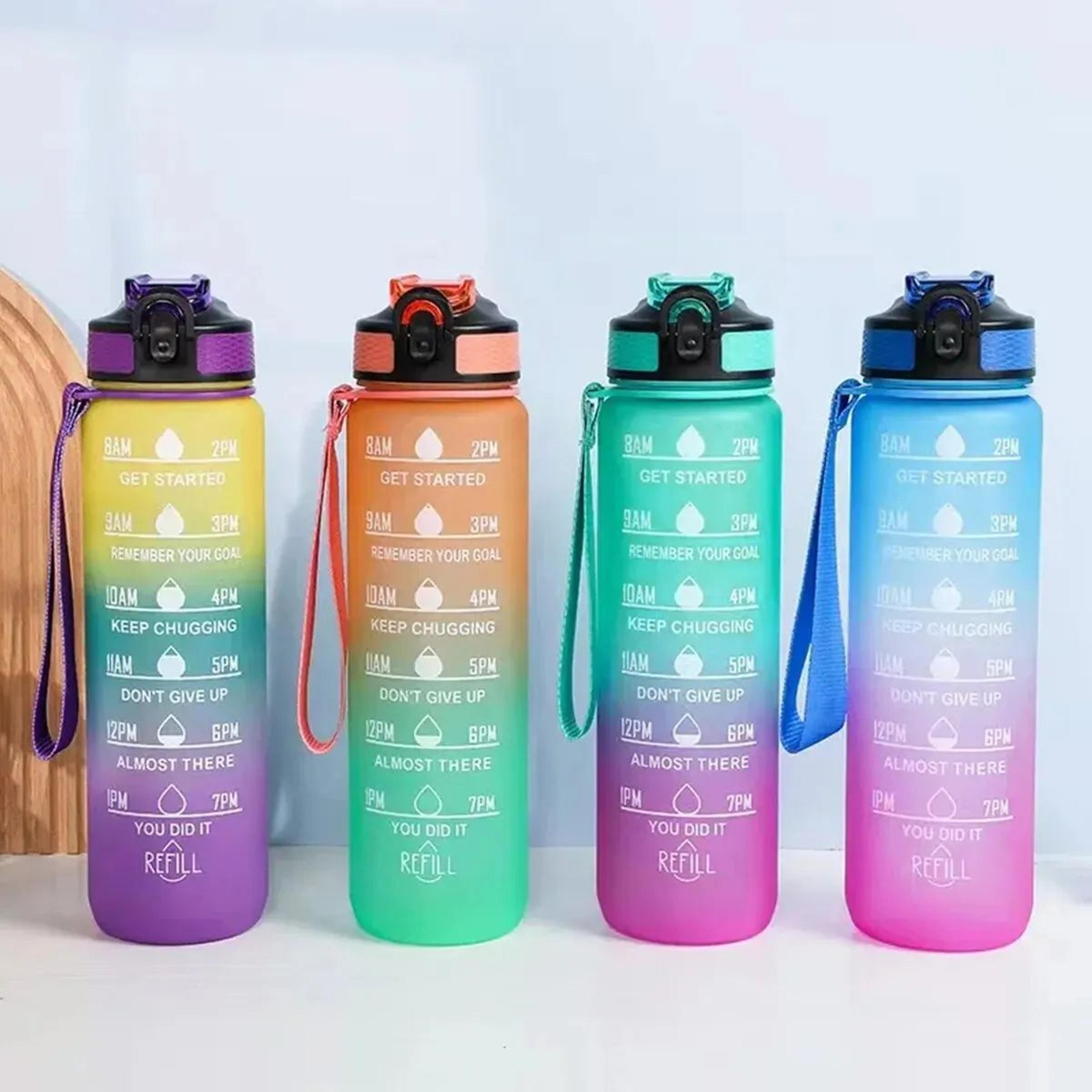 LargeCapacity Gradient 1000 Ml Sports Water Bottle With Straw  Time Marker 0